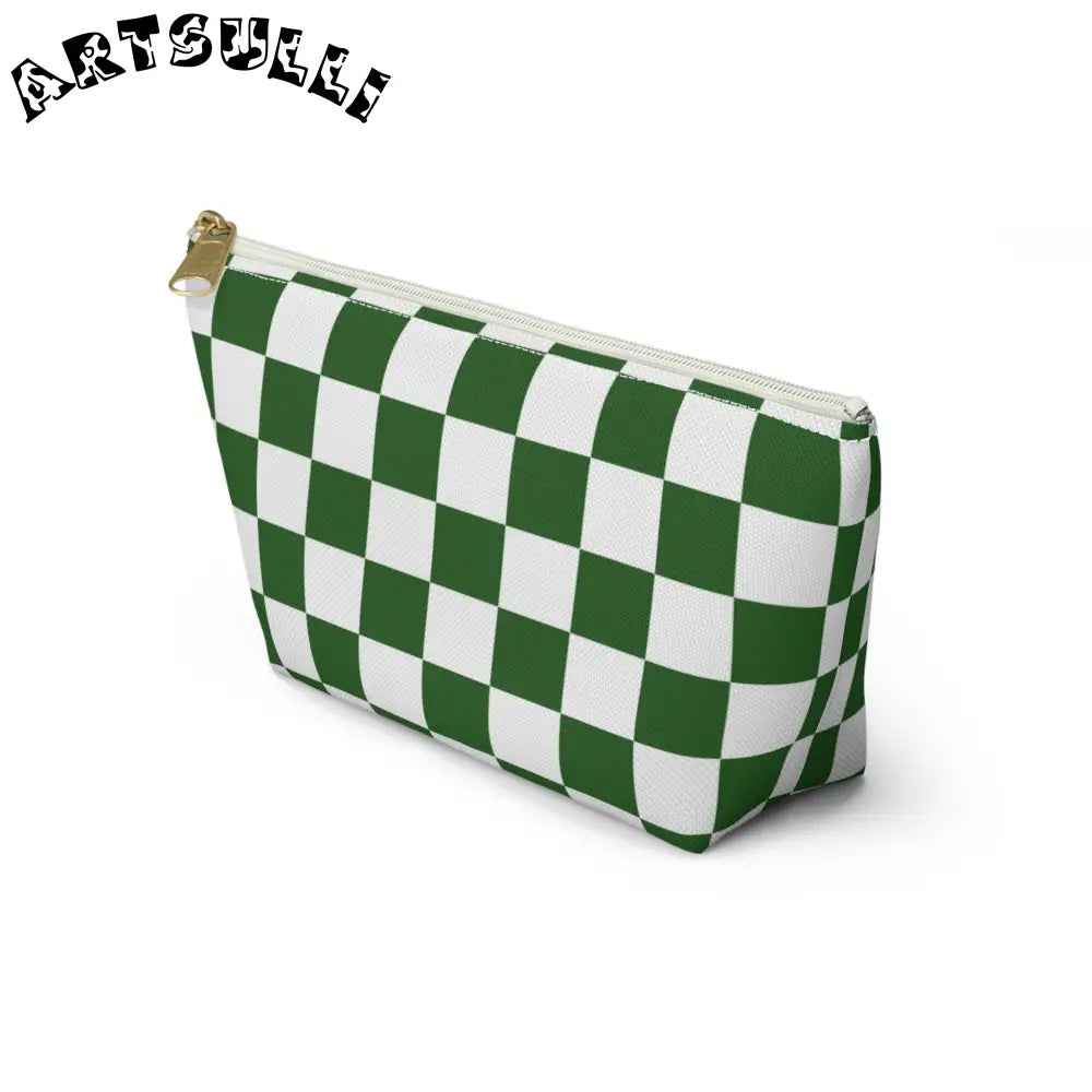 JAKKOUTTHEBXX Checkerboard White and Dark Green Accessory Pouch w