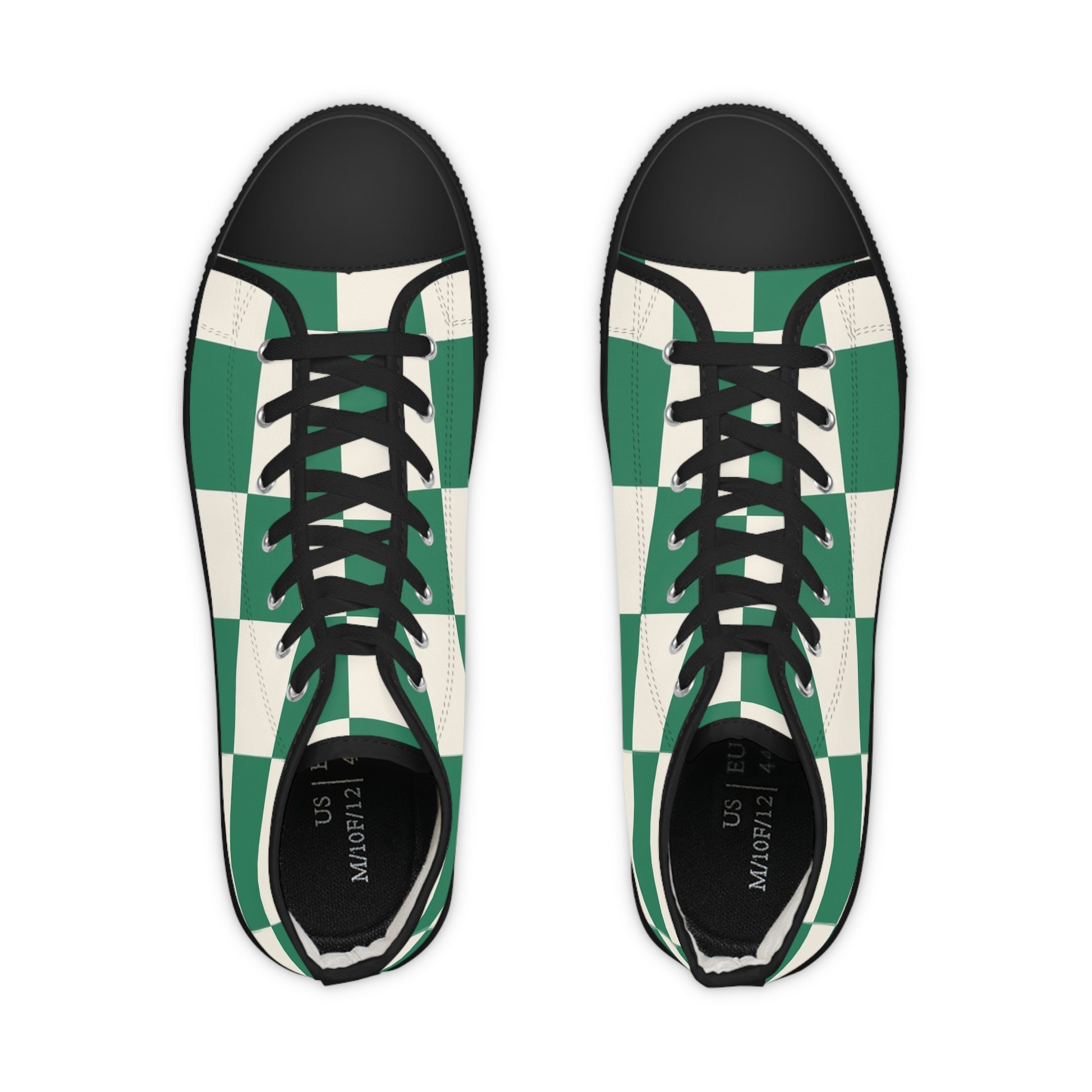 Checkerboard Dark Green Men's High Top Sneakers, Artsulli - Art is Long, Life is Short, Shoes, , , , , , , 