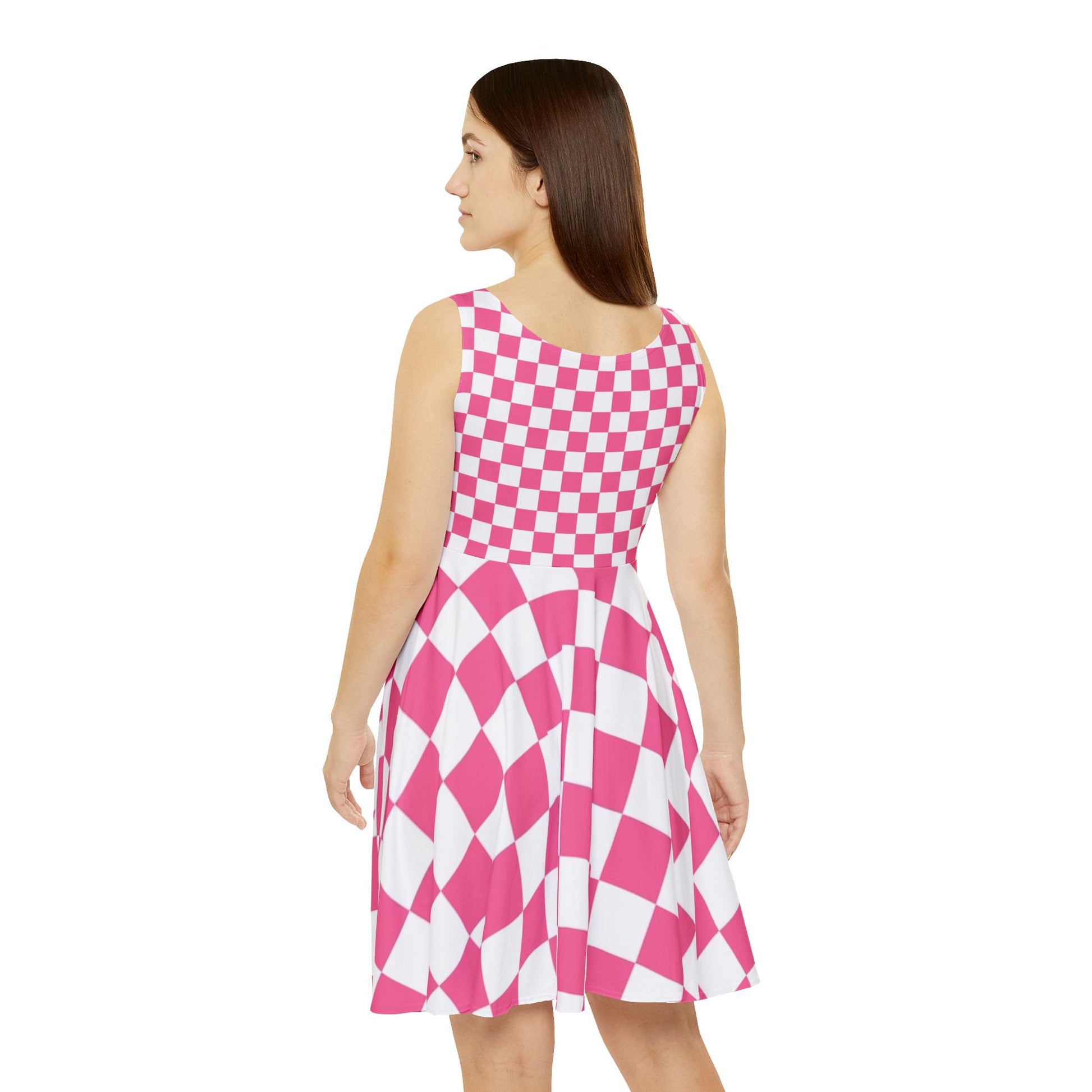 Yuyushiki Pink Check Women's Skater Dress (AOP), Artsulli - Art is Long, Life is Short, All Over Prints, , , , , , , 