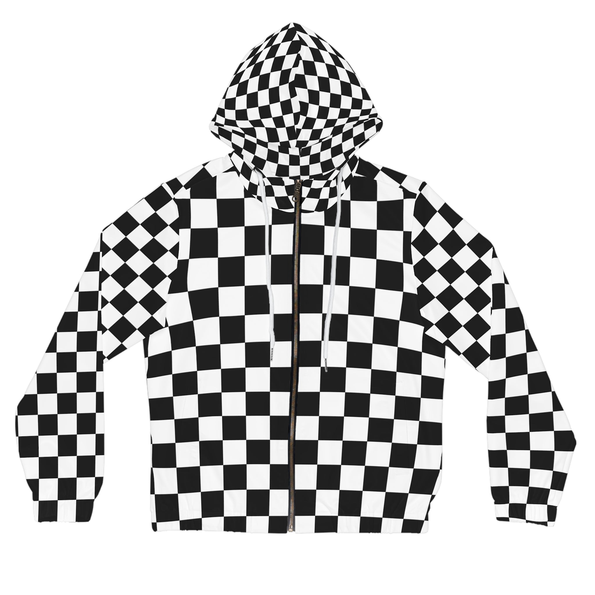 Checkerboard White and Black Women’s Full-Zip Hoodie (AOP), Artsulli - Art is Long, Life is Short, All Over Prints, Size, XS, Color, White, , , 77297241307744521324