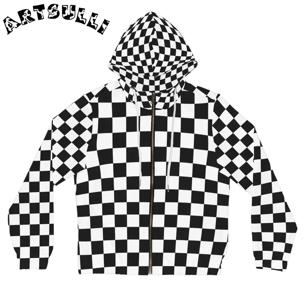 JAKKOUTTHEBXX Checkerboard White and Black Women’s Full-Zip Hoodie