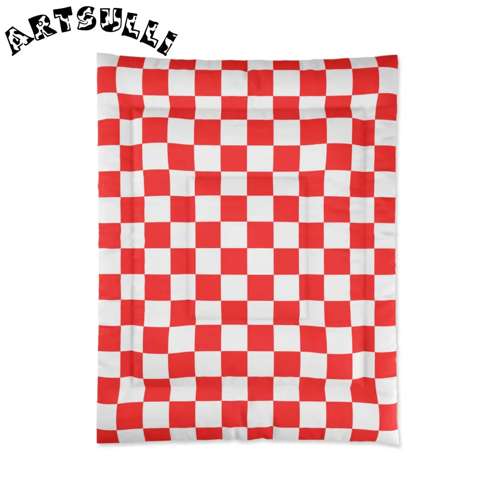JAKKOUTTHEBXX Checkerboard Red and White Comforter JAKKOUTTHEBXX