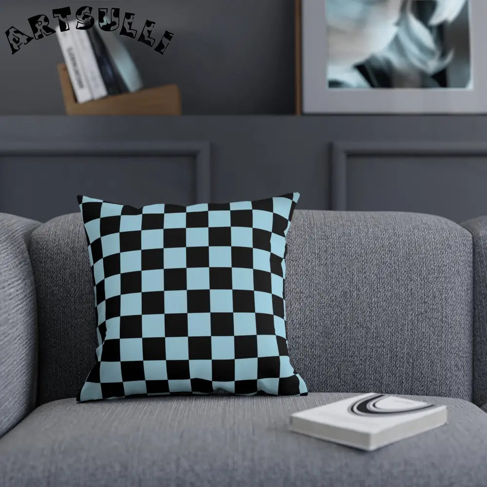 JAKKOUTTHEBXX Checkerboard Black and Blue Cushion JAKKOUTTHEBXX