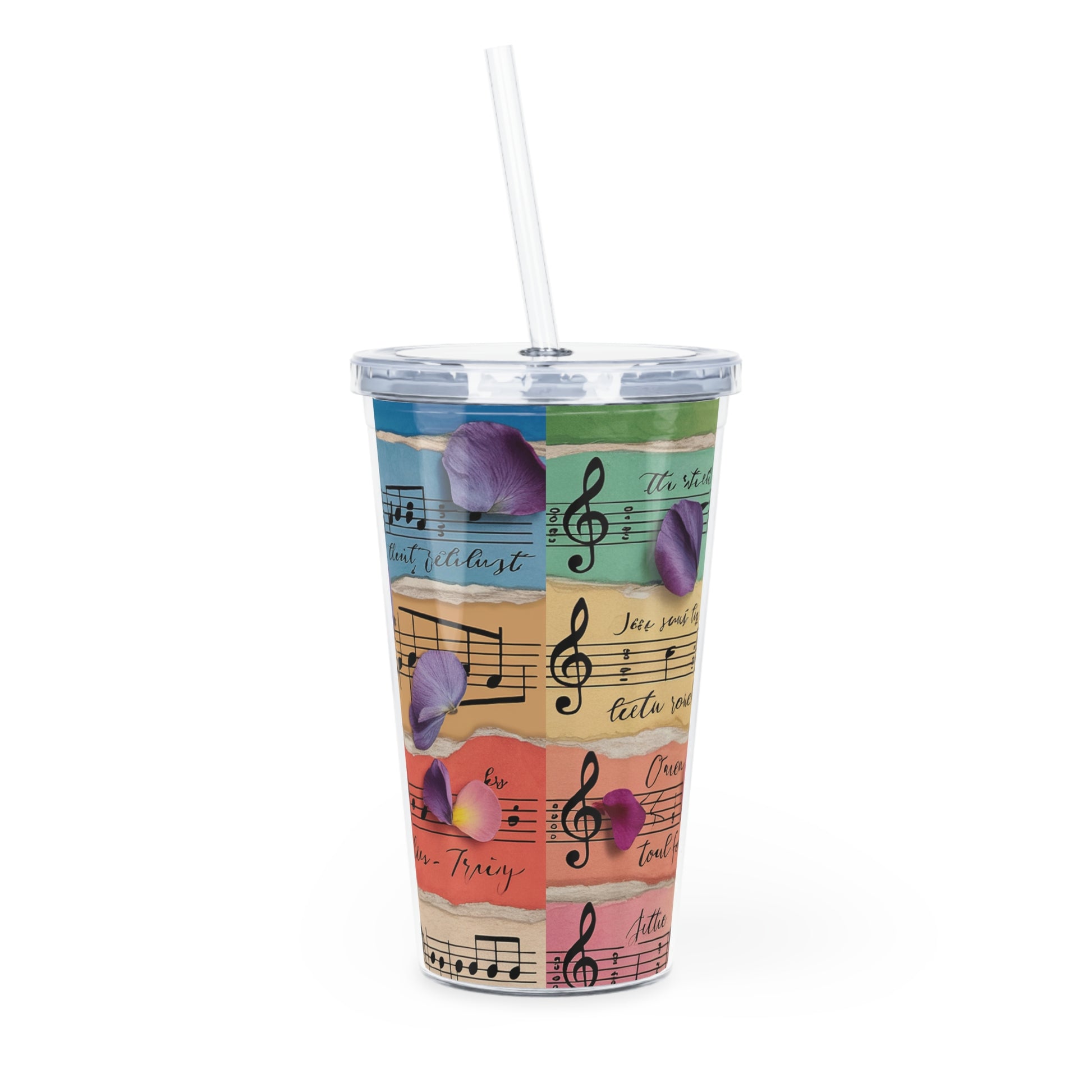 Torn Type Beat Sheet Music Multi-Color Plastic Tumbler with Straw, Artsulli - Art is Long, Life is Short, Mug, , , , , , , 