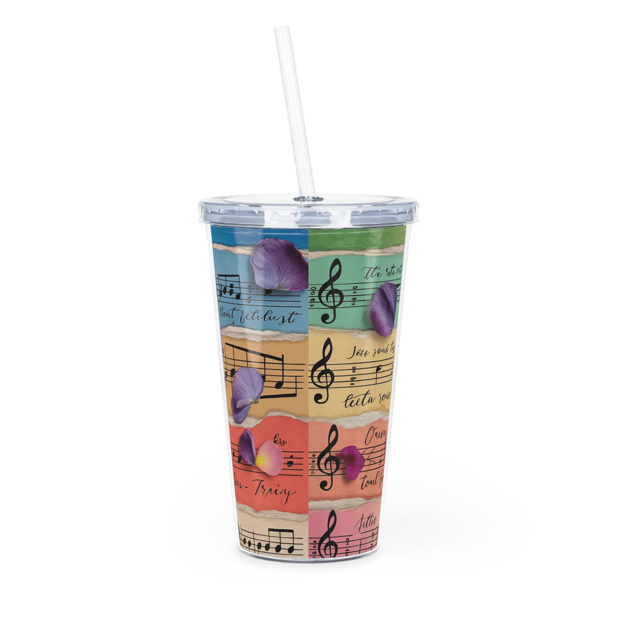 Torn Type Beat Sheet Music Multi-Color Plastic Tumbler with Straw, Artsulli - Art is Long, Life is Short, Mug, , , , , , , 