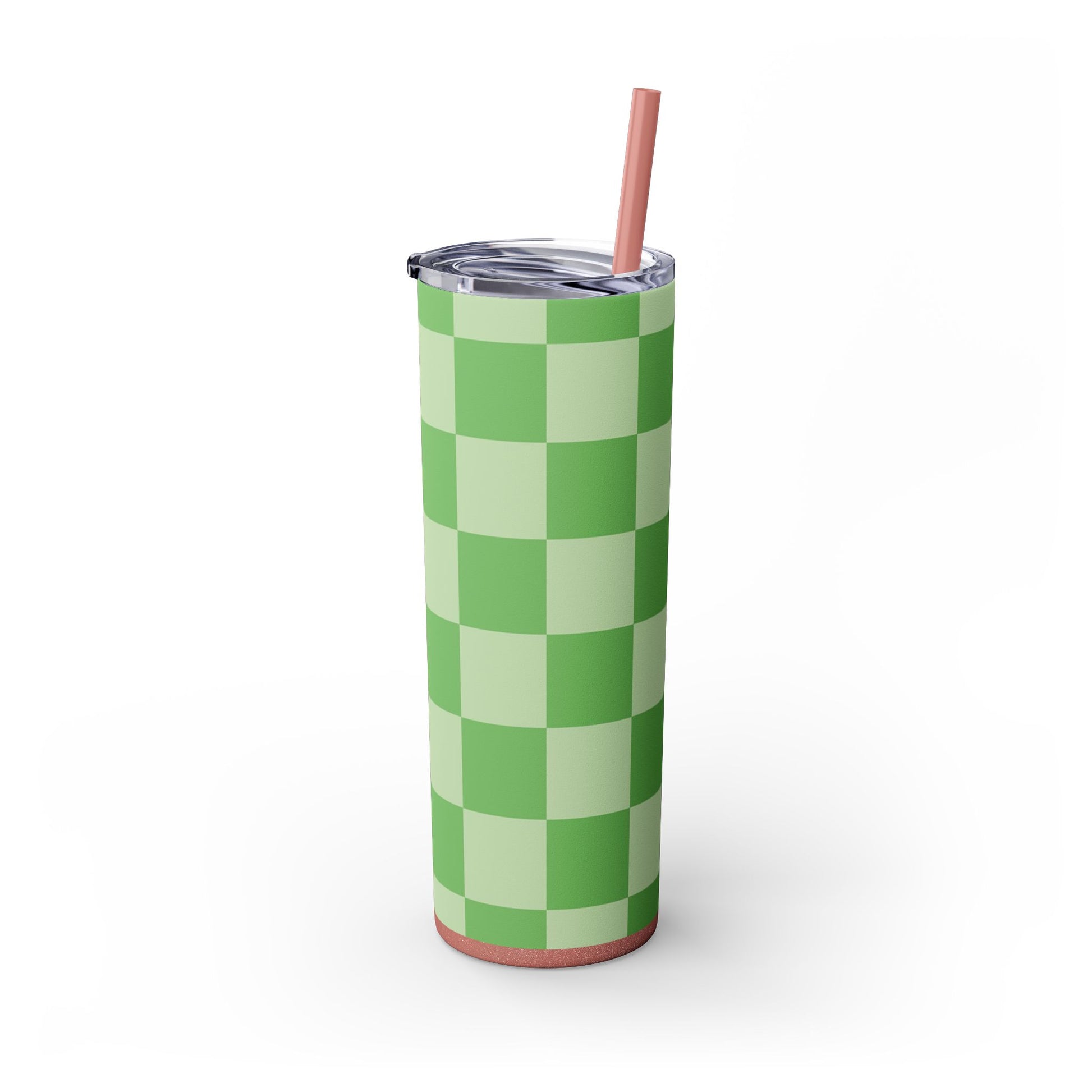 Checkerboard Green Skinny Tumbler with Straw, 20oz, Artsulli - Art is Long, Life is Short, Mug, , , , , , , 