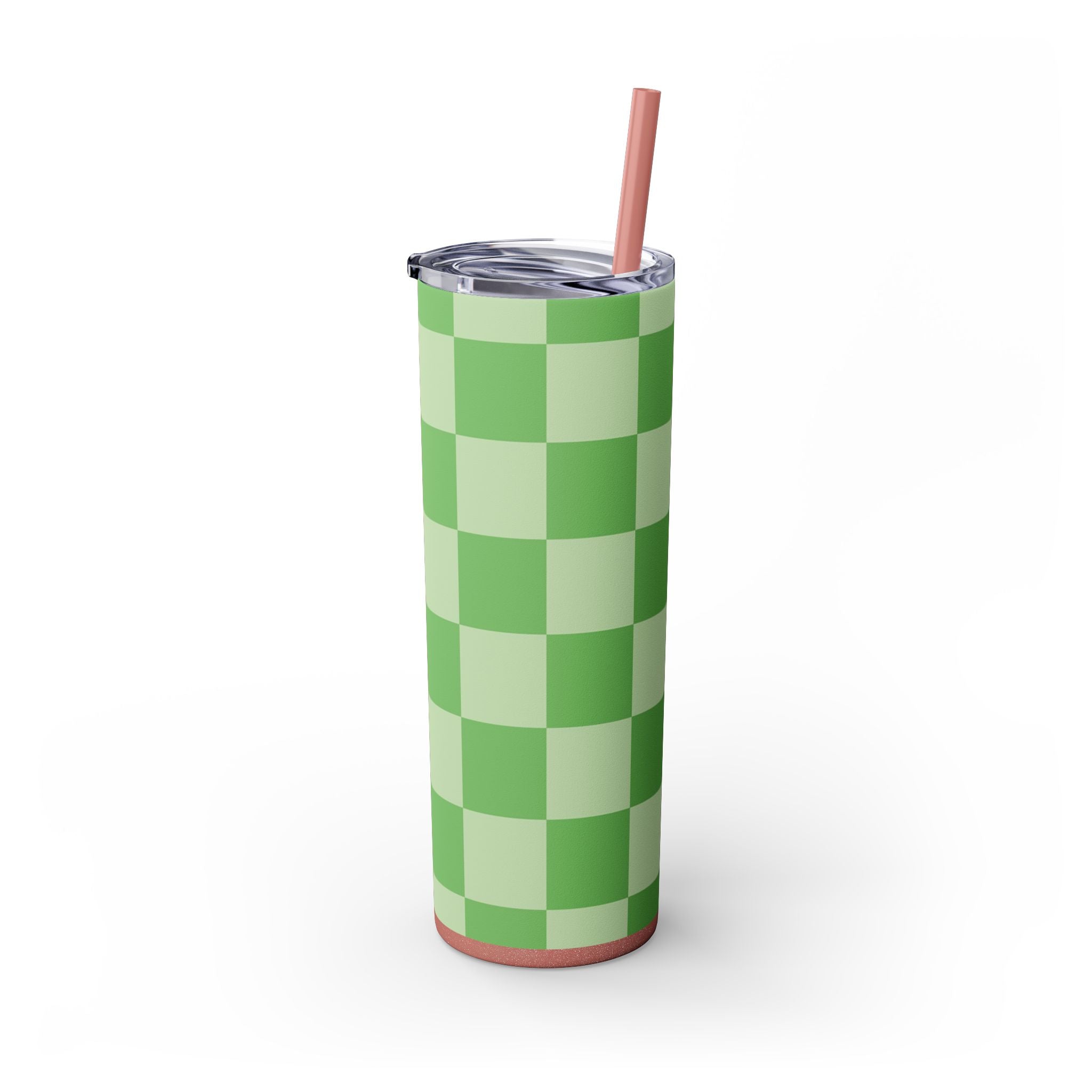 Checkerboard Green Skinny Tumbler with Straw, 20oz, Artsulli - Art is Long, Life is Short, Mug, , , , , , , 