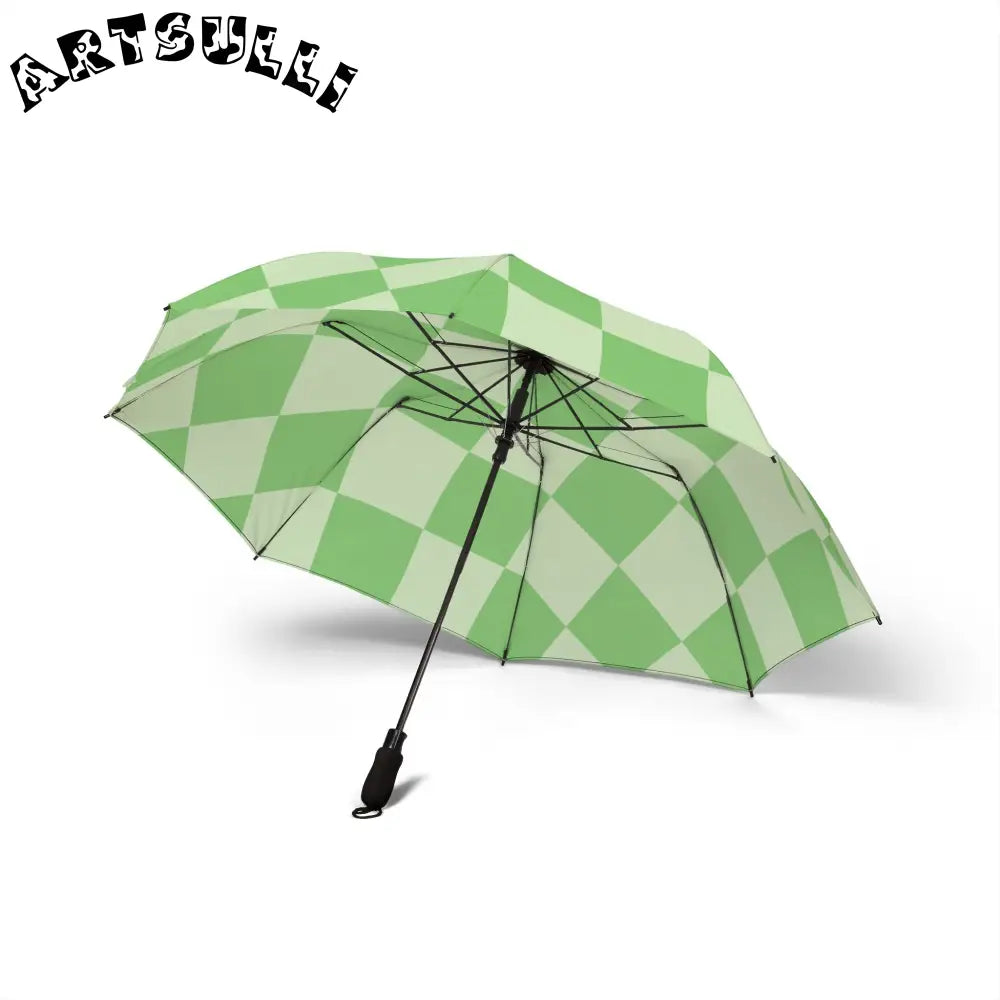 JAKKOUTTHEBXX Checkerboard Green Semi-Automatic Foldable Umbrella