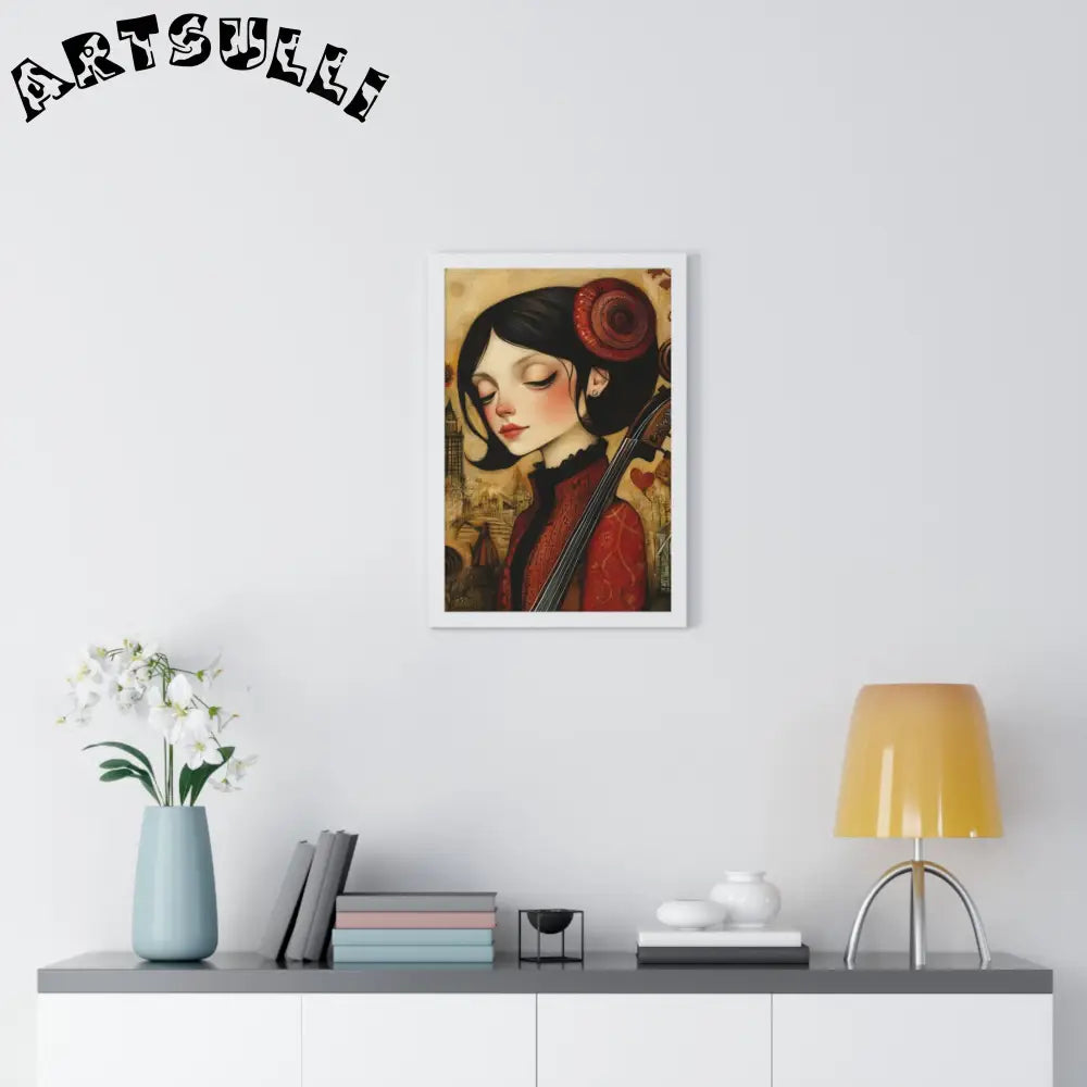 JAKKOUTTHEBXX Dark Haired Woman Playing Instrument Framed Poster 2025