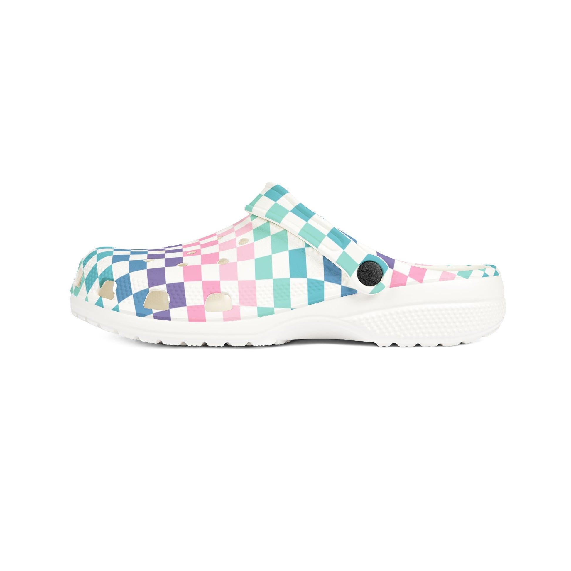 Vaporwave Rainbow  Checkerboard Multi-Color EVA Foam Rubber Shoes (AOP), Artsulli - Art is Long, Life is Short, Shoes, , , , , , , 