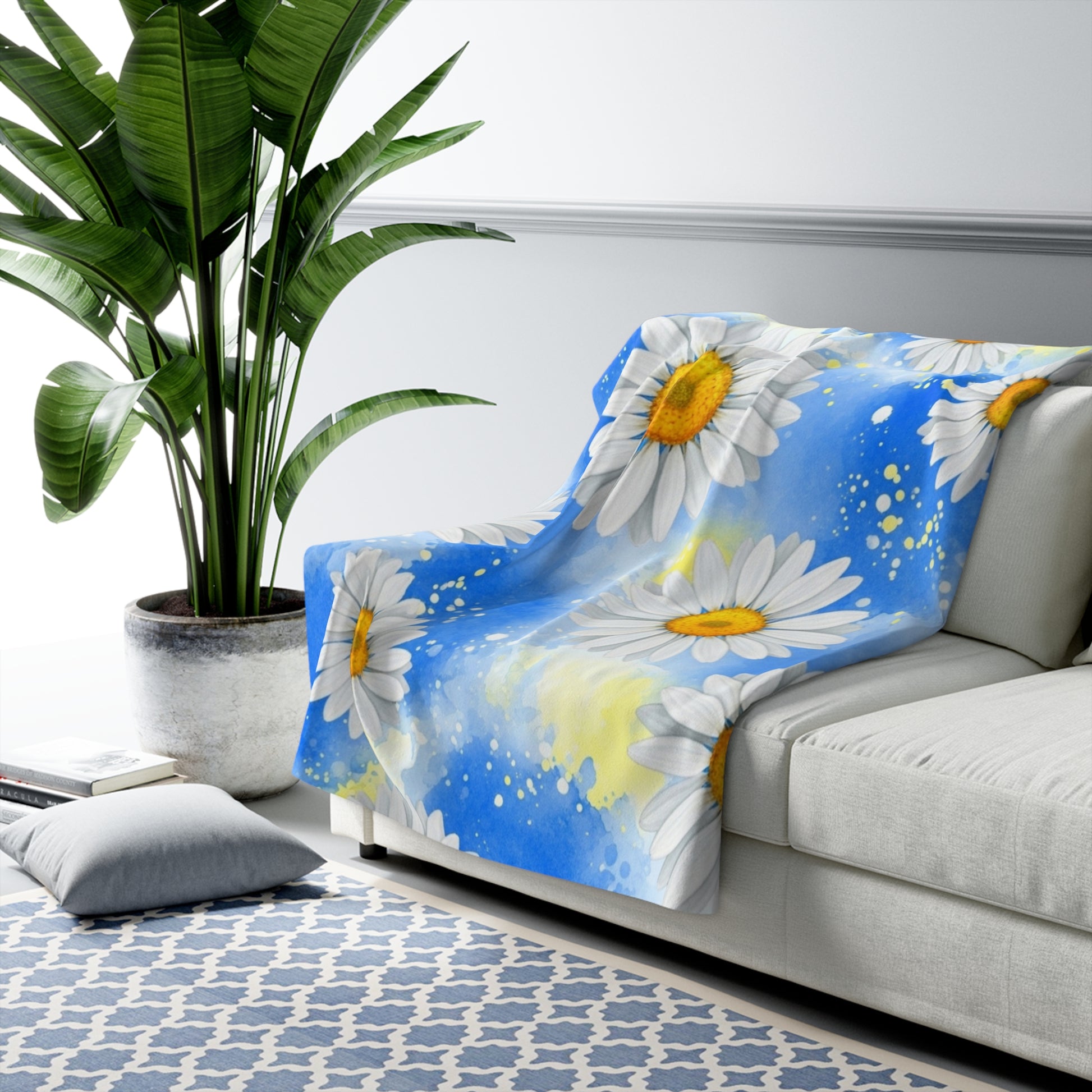 Daisies Sherpa Fleece Blanket, Artsulli - Art is Long, Life is Short, Home Decor, , , , , , , 