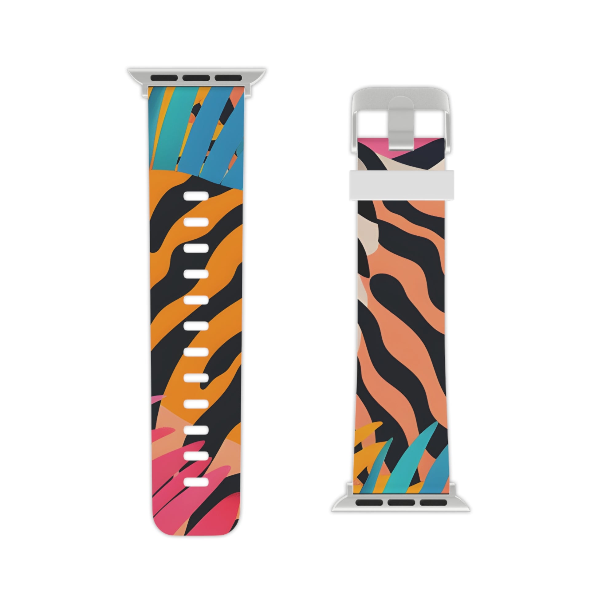 Palm Leaves x Zebra Stripes x Tiger Stripes Orange and Blue  Watch Band for Apple Watch, Artsulli - Art is Long, Life is Short, Accessories, , , , , , , 