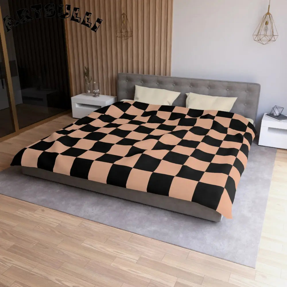 JAKKOUTTHEBXX Checkerboard Soft Orange and Black Microfiber Duvet