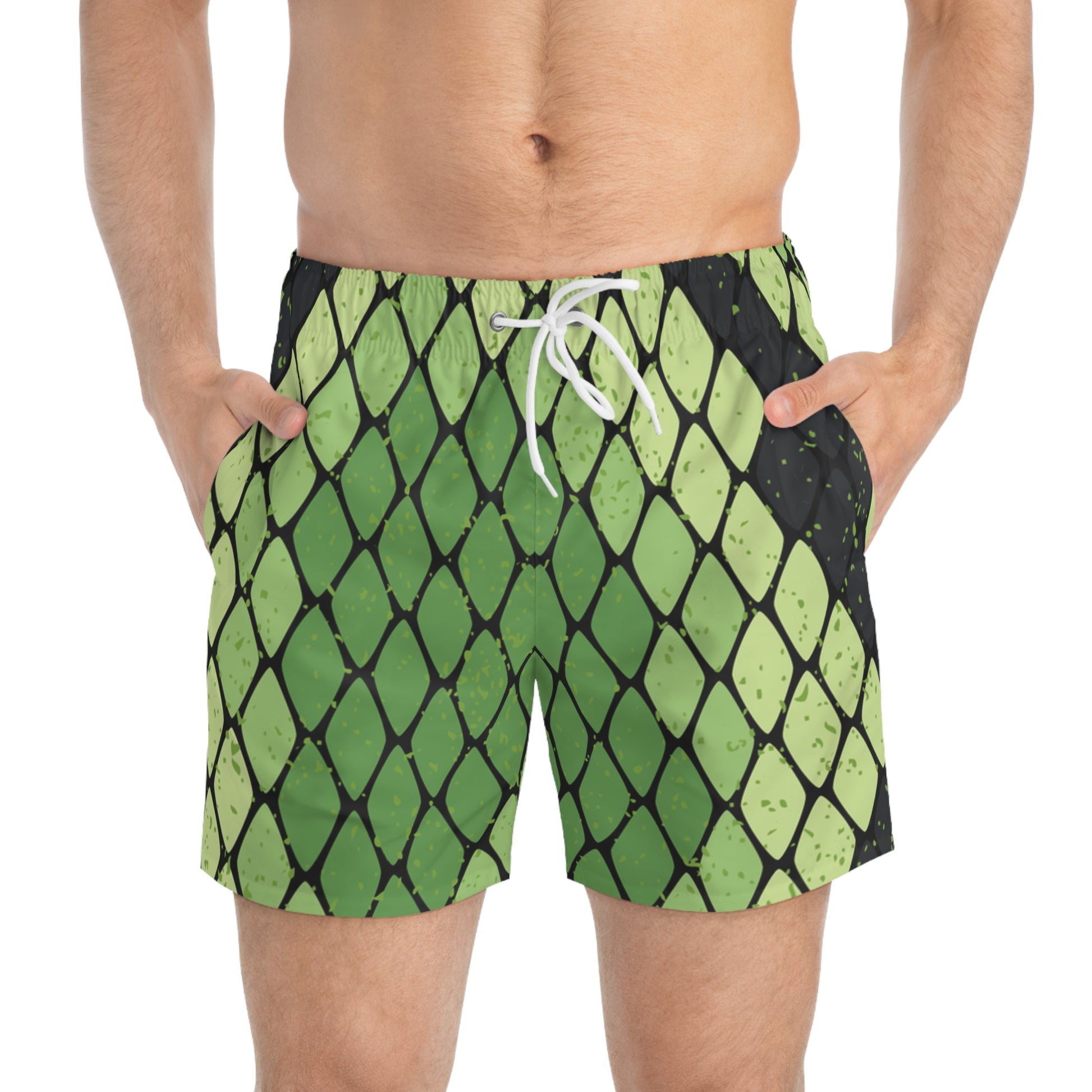 Snake Skin Green and Black Swim Trunks (AOP), Artsulli - Art is Long, Life is Short, All Over Prints, , , , , , , 