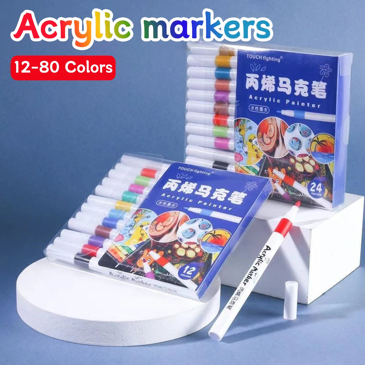 Acrylic Marker 12-80 Colors Pen Set for Draw Sketching Paint Art Markers Graffiti Stone Ceramic Glass Wood DIY Crafts Supplies