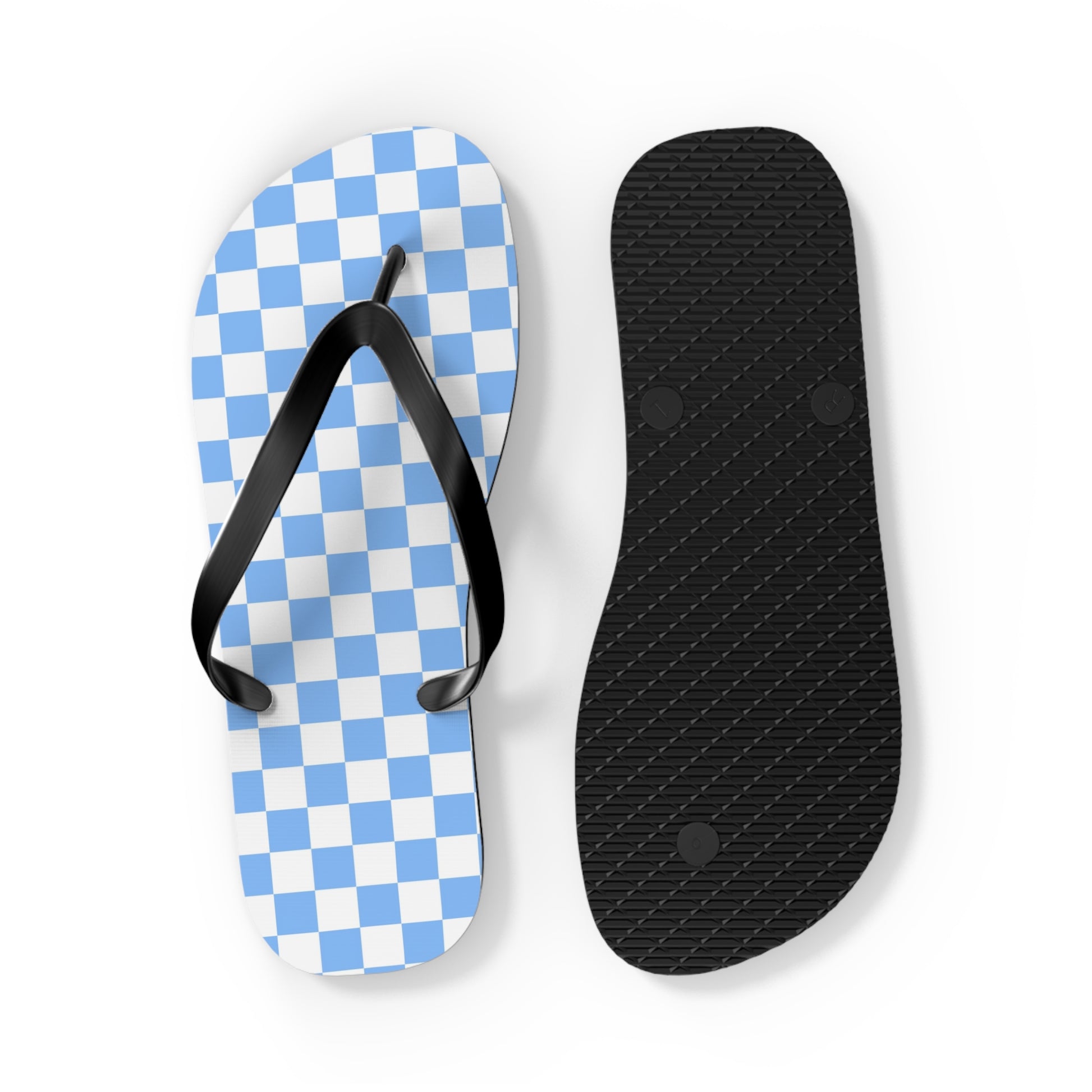 Checkerboard White and Light Blue Flip Flops, Artsulli - Art is Long, Life is Short, Shoes, , , , , , , 