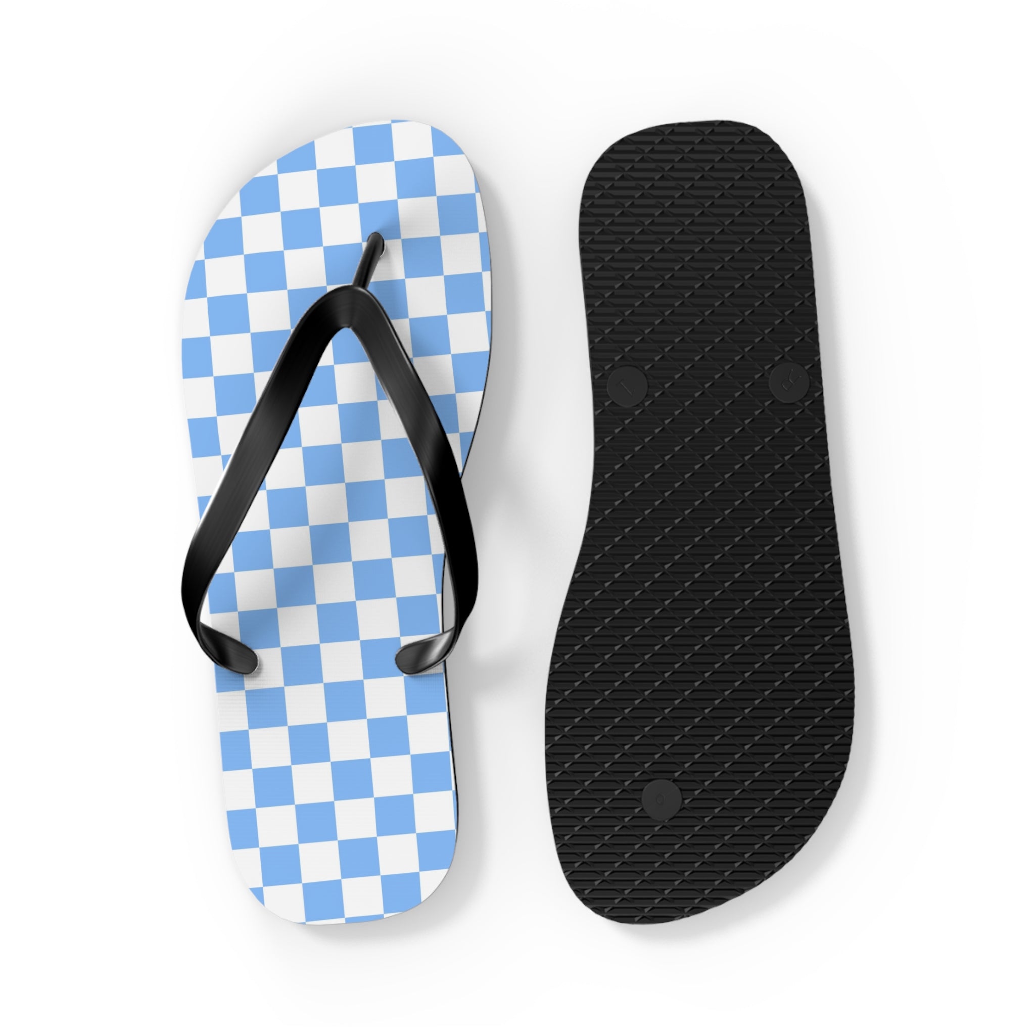 Checkerboard White and Light Blue Flip Flops, Artsulli - Art is Long, Life is Short, Shoes, , , , , , , 