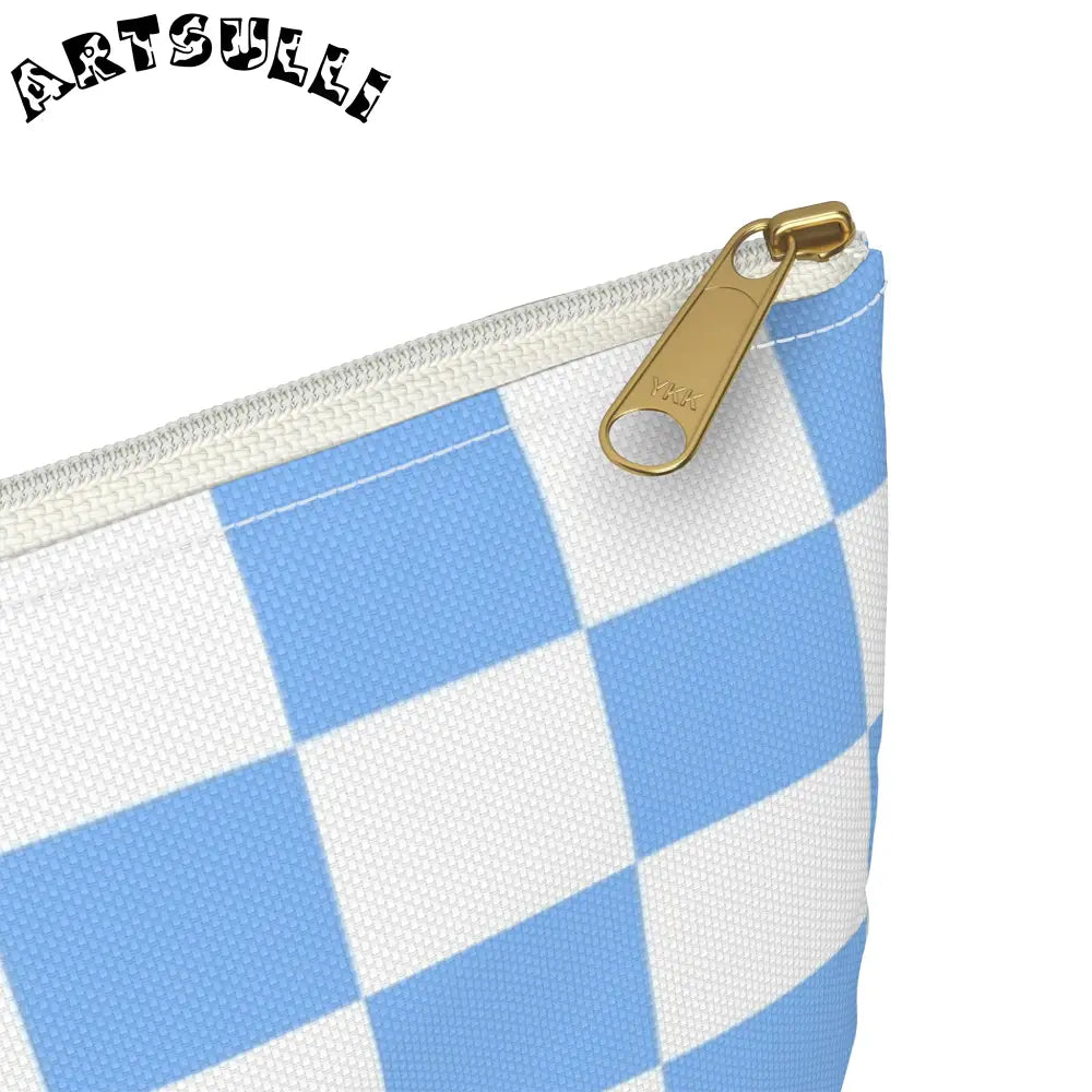JAKKOUTTHEBXX Checkerboard White and Light Blue Accessory Pouch