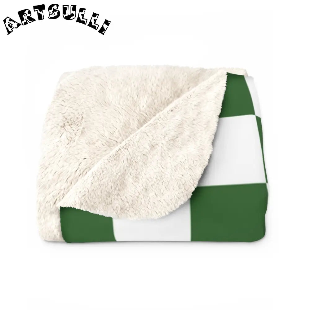 JAKKOUTTHEBXX Checkerboard White and Dark Green Sherpa Fleece