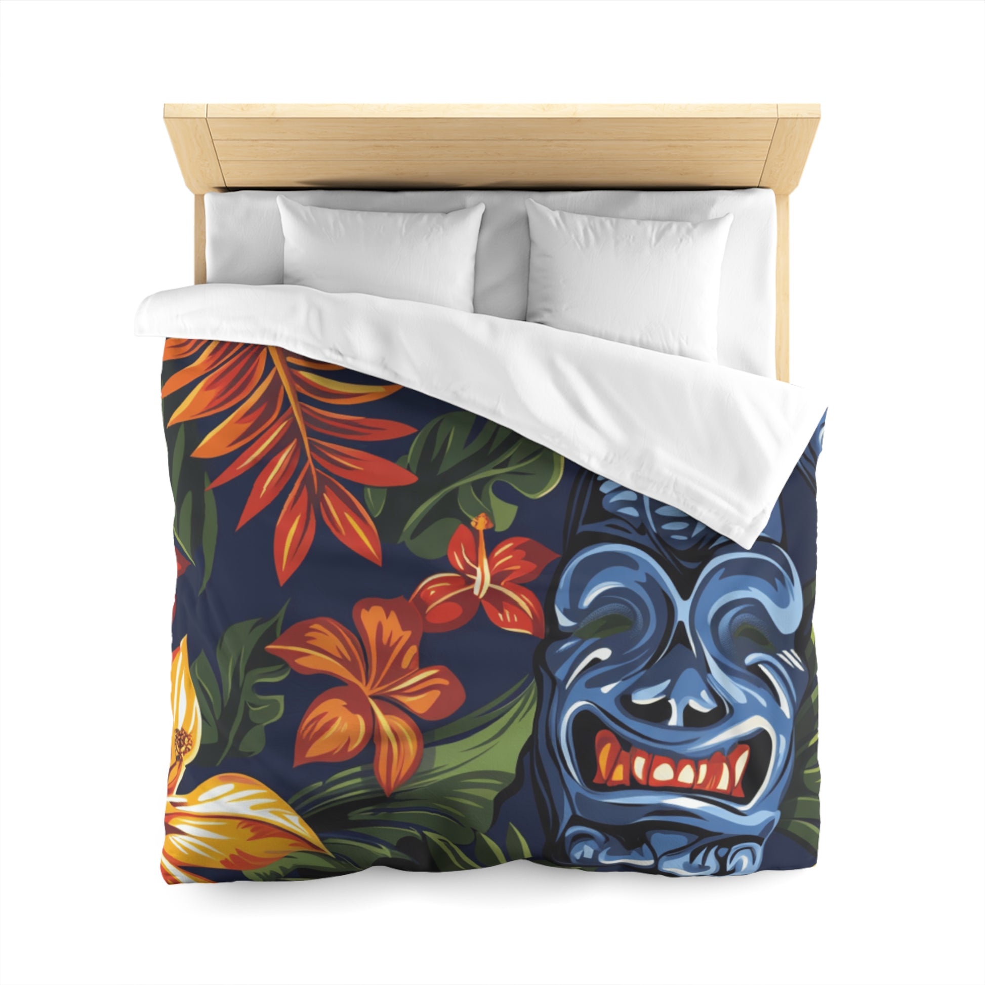 Tiki Bloom Navy Microfiber Duvet Cover, Artsulli - Art is Long, Life is Short, Home Decor, , , , , , , 