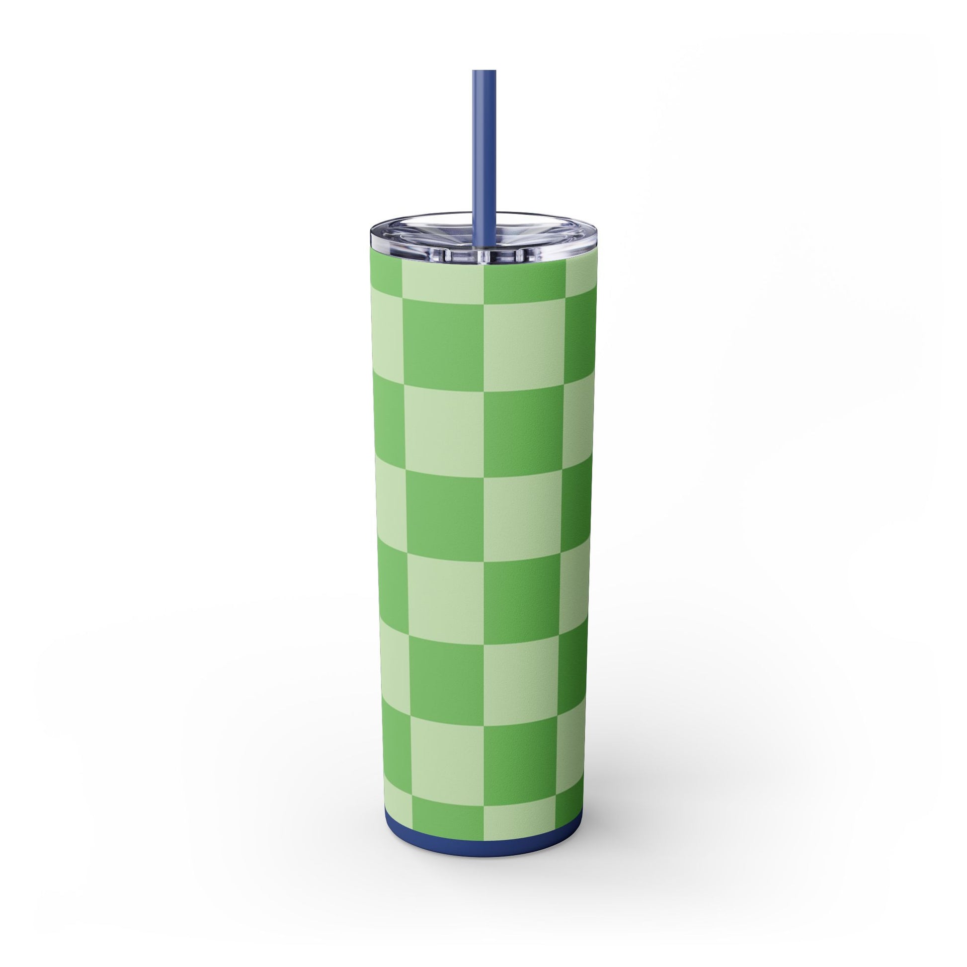 Checkerboard Green Skinny Tumbler with Straw, 20oz, Artsulli - Art is Long, Life is Short, Mug, , , , , , , 