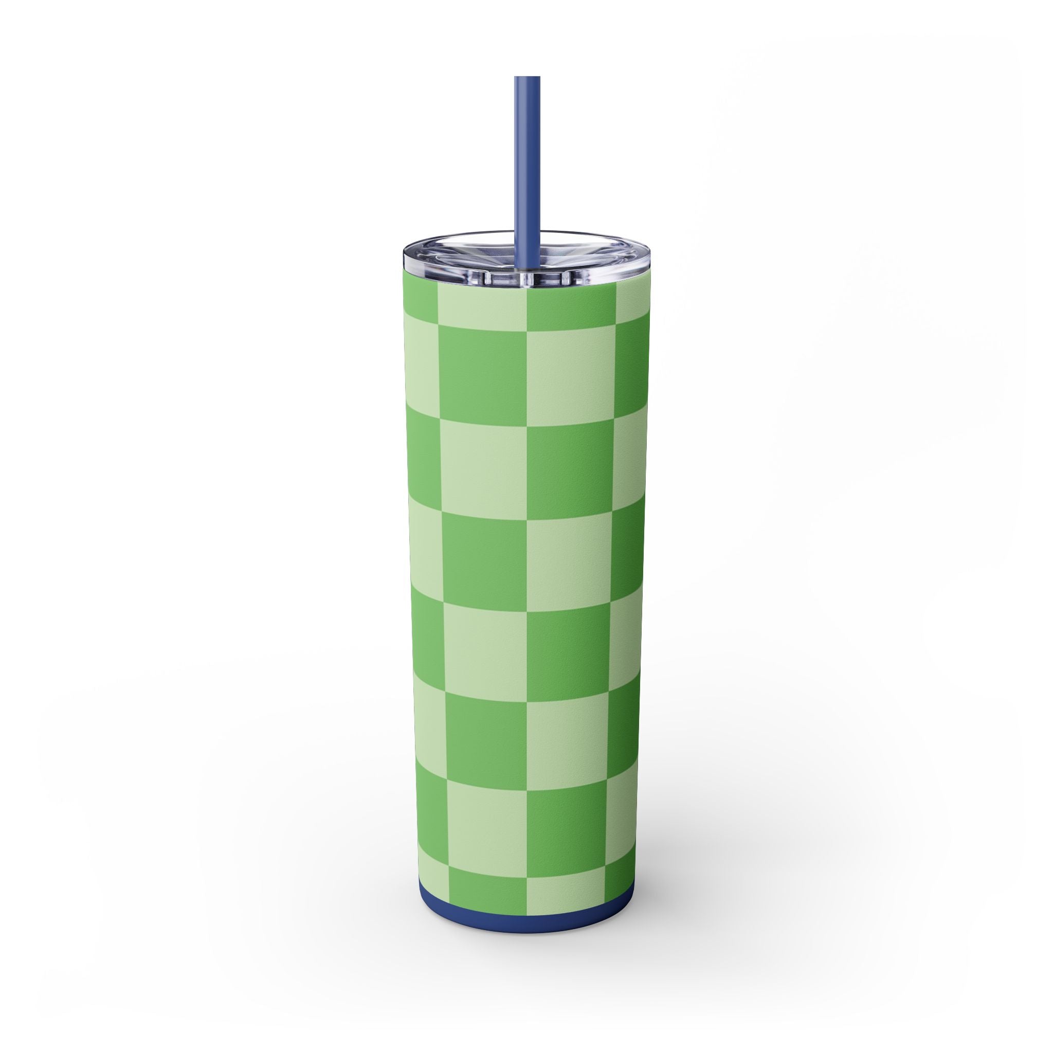 Checkerboard Green Skinny Tumbler with Straw, 20oz, Artsulli - Art is Long, Life is Short, Mug, , , , , , , 