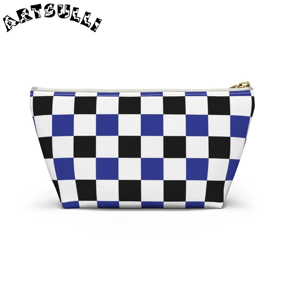 JAKKOUTTHEBXX Checkerboard Blue White and Black Accessory Pouch w