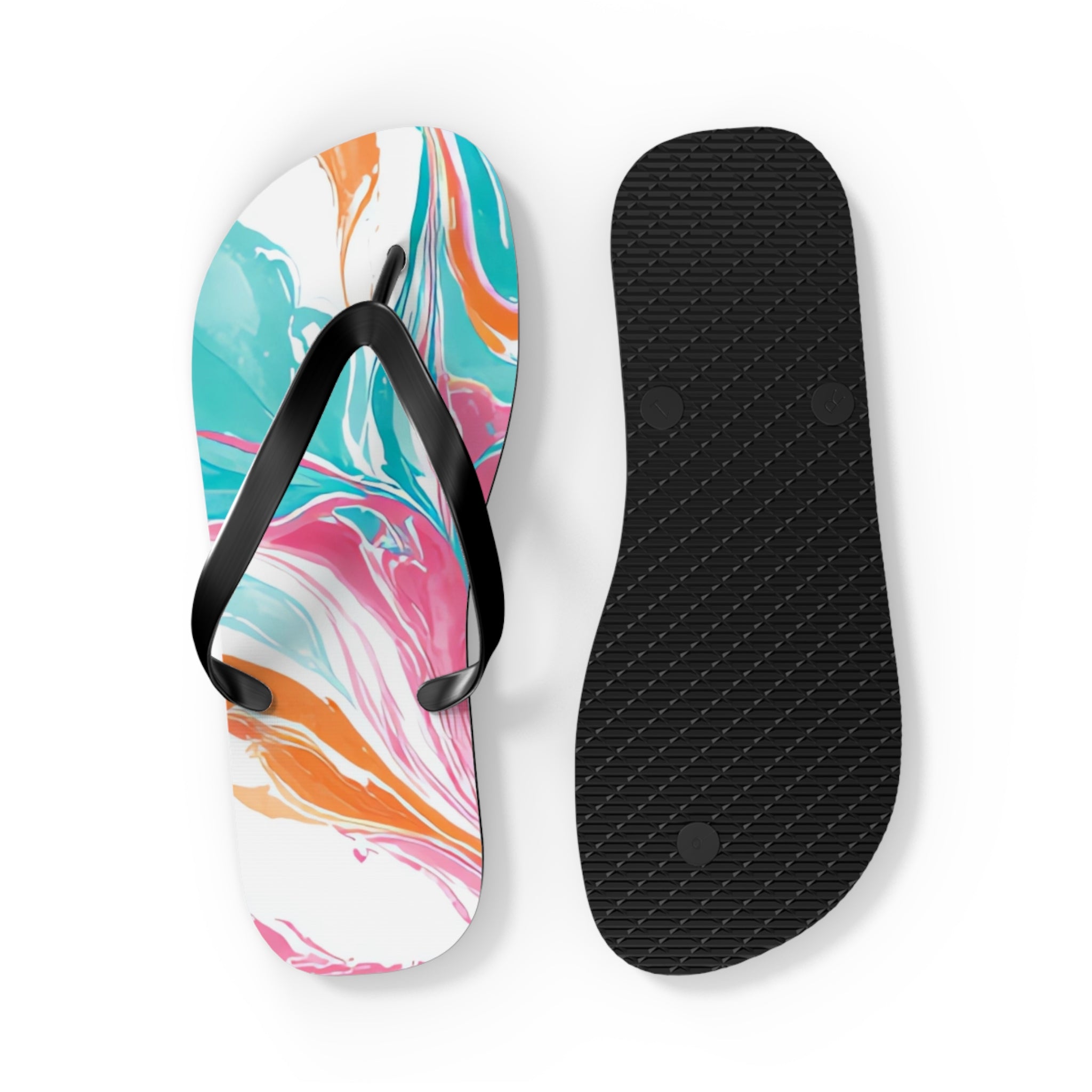 Liquid Pastel Spill Multi-Color Flip Flops, Artsulli - Art is Long, Life is Short, Shoes, , , , , , , 