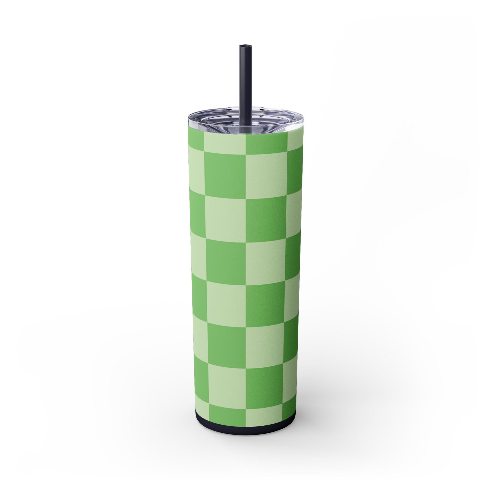 Checkerboard Green Skinny Tumbler with Straw, 20oz, Artsulli - Art is Long, Life is Short, Mug, , , , , , , 
