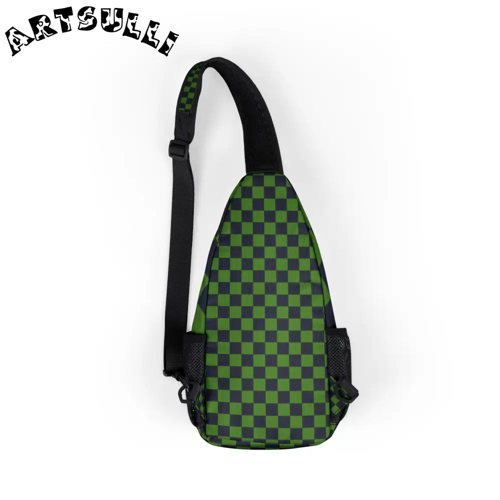 JAKKOUTTHEBXX Checkerboard Black and Green Chest Bag (AOP)