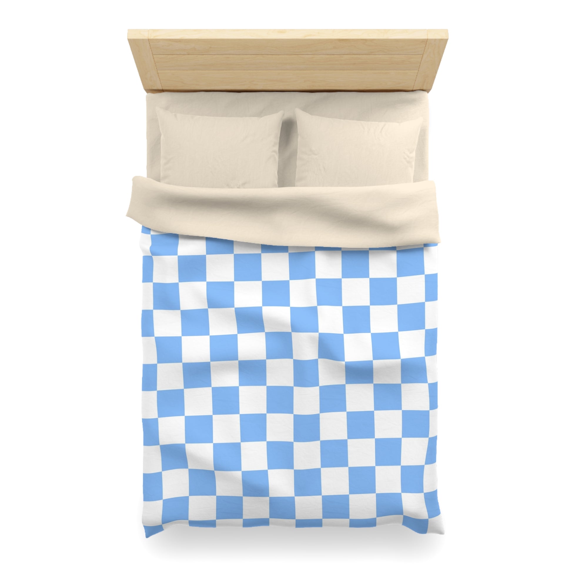 Checkerboard White and Light Blue Microfiber Duvet Cover, Artsulli - Art is Long, Life is Short, Home Decor, , , , , , , 