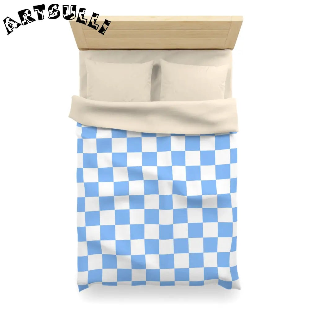 JAKKOUTTHEBXX Checkerboard White and Light Blue Microfiber Duvet