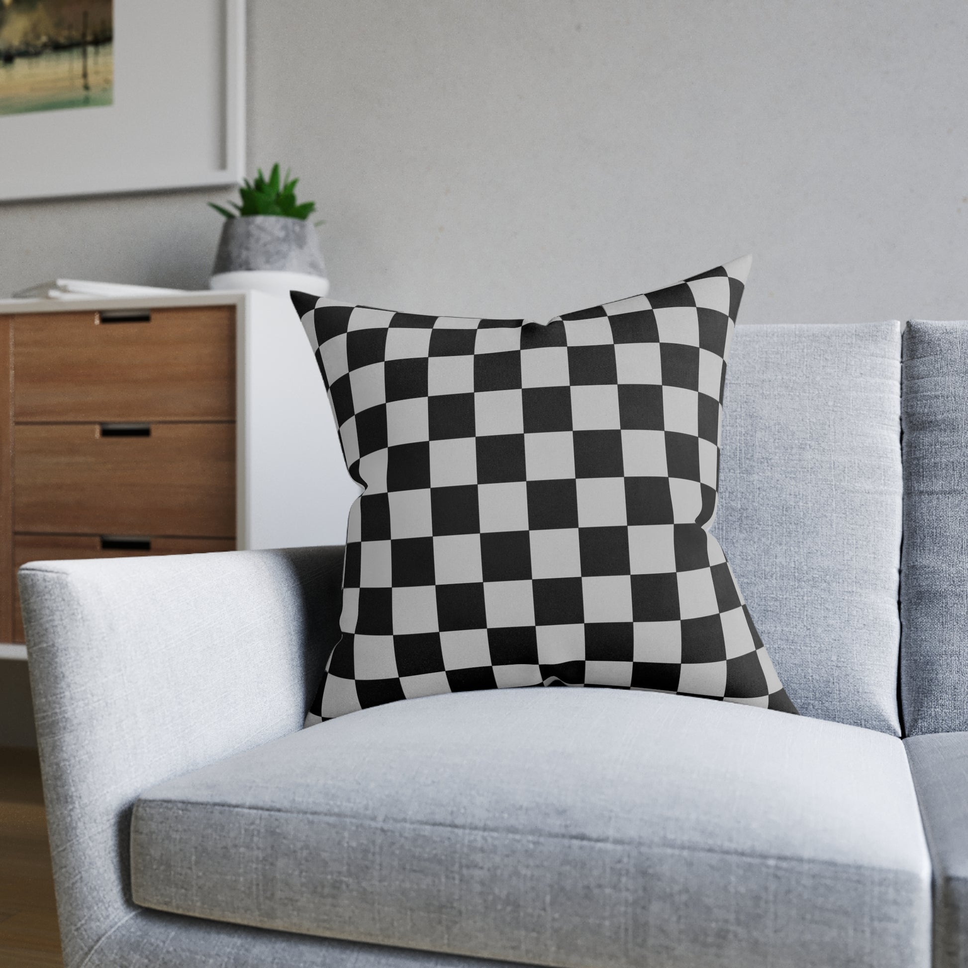 Checkerboard Dada Black and Light Gray Square Pillow, Artsulli - Art is Long, Life is Short, Home Decor, , , , , , , 