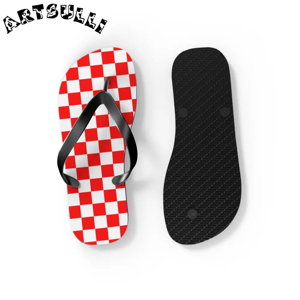 JAKKOUTTHEBXX Checkerboard II Red and White Flip Flops JAKKOUTTHEBXX