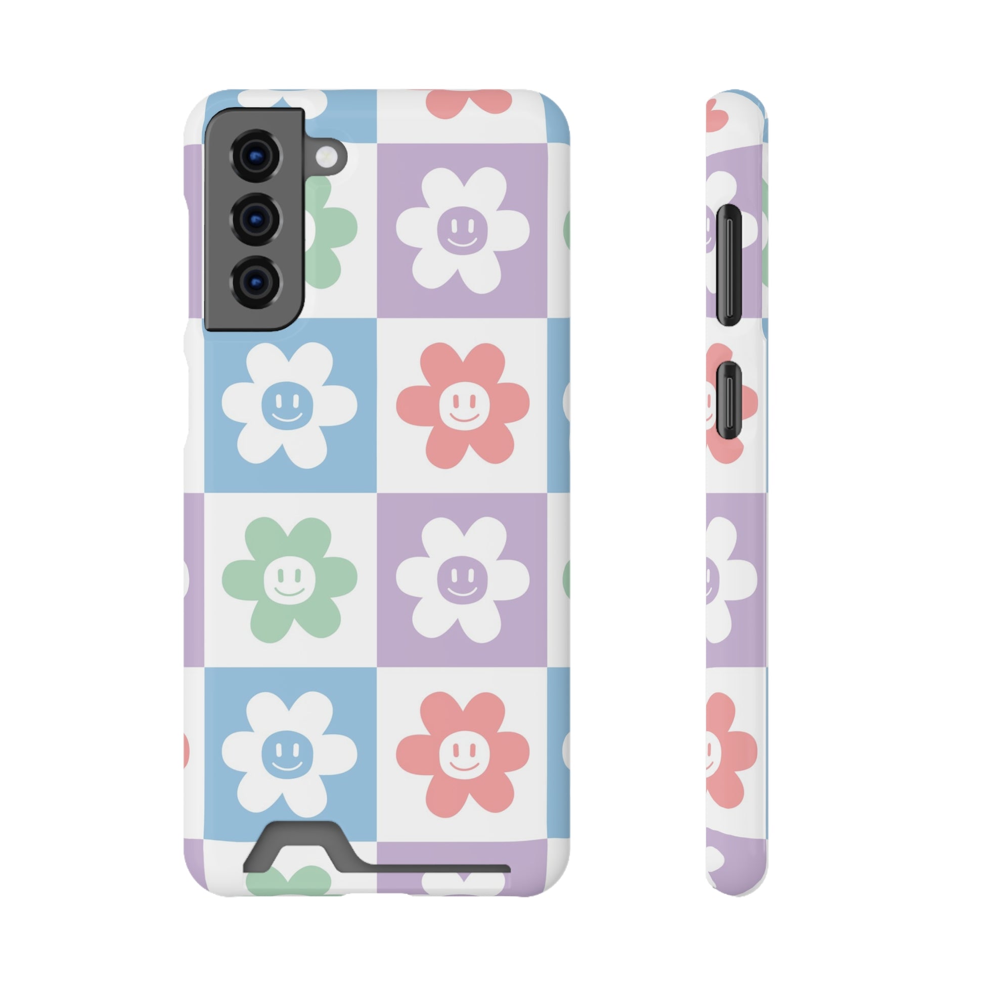 Chessboard x Smiley Face Flowers Multi-Color Phone Case With Card Holder, Artsulli - Art is Long, Life is Short, Phone Case, Size, Samsung Galaxy S21 Plus, Surface, Glossy, Shape, Without gift packaging, 17986858689254458590