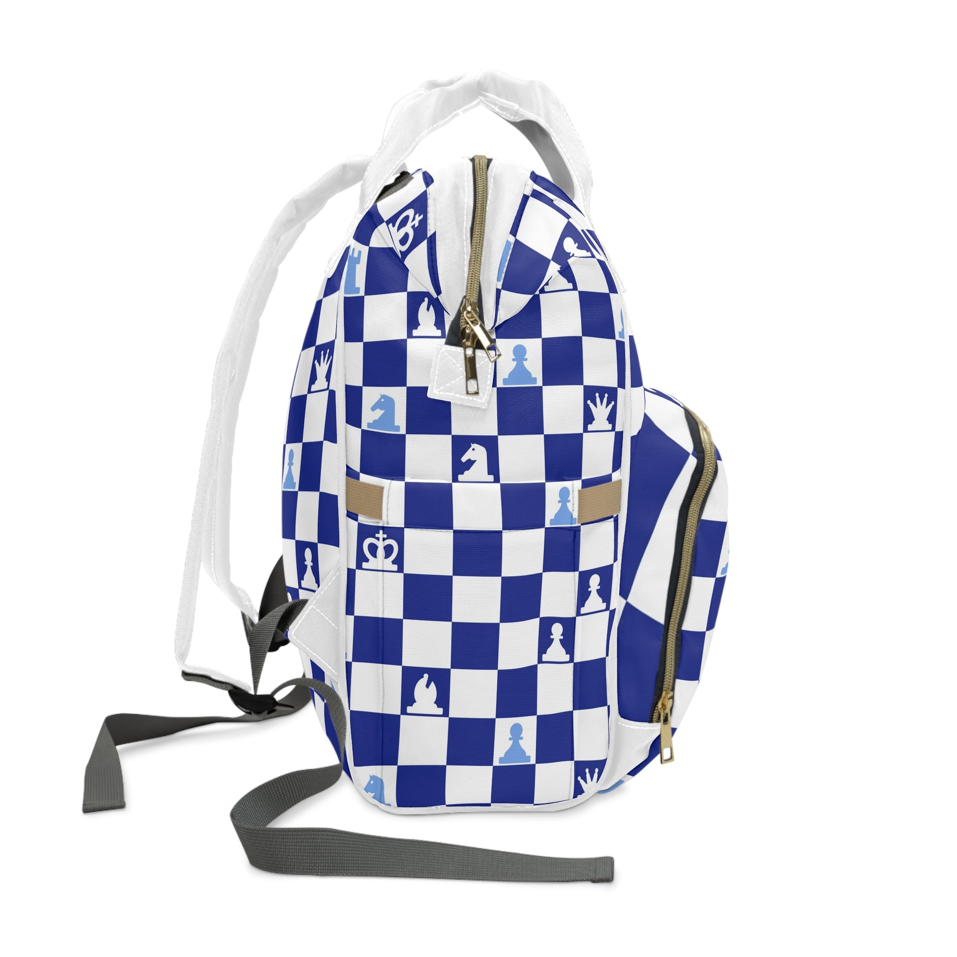 Chessboard Navy Blue Multifunctional Diaper Backpack, Artsulli - Art is Long, Life is Short, Bags, , , , , , , 