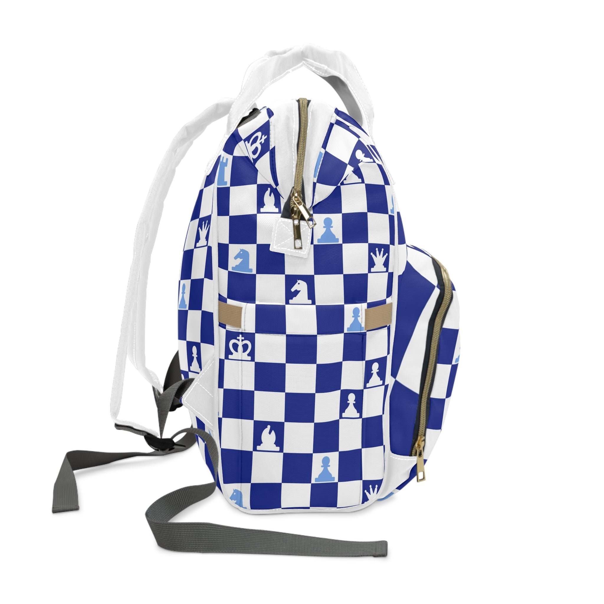 Chessboard Navy Blue Multifunctional Diaper Backpack, Artsulli - Art is Long, Life is Short, Bags, , , , , , , 