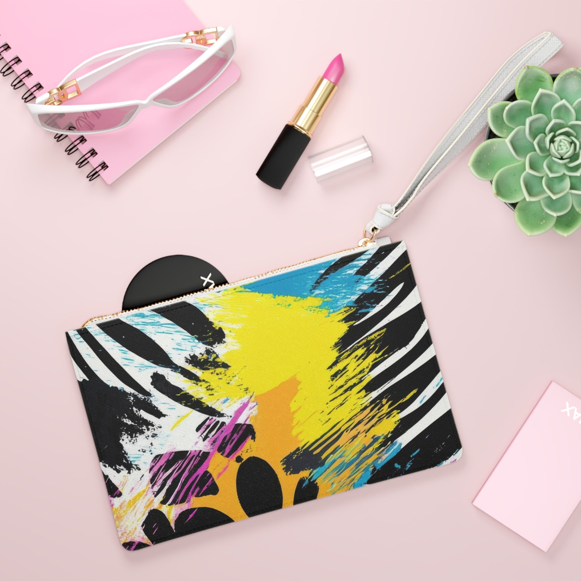 Zebra Stripes x Leopard Print x Paint Splatter Multi-Color Clutch Bag, Artsulli - Art is Long, Life is Short, Bags, , , , , , , 