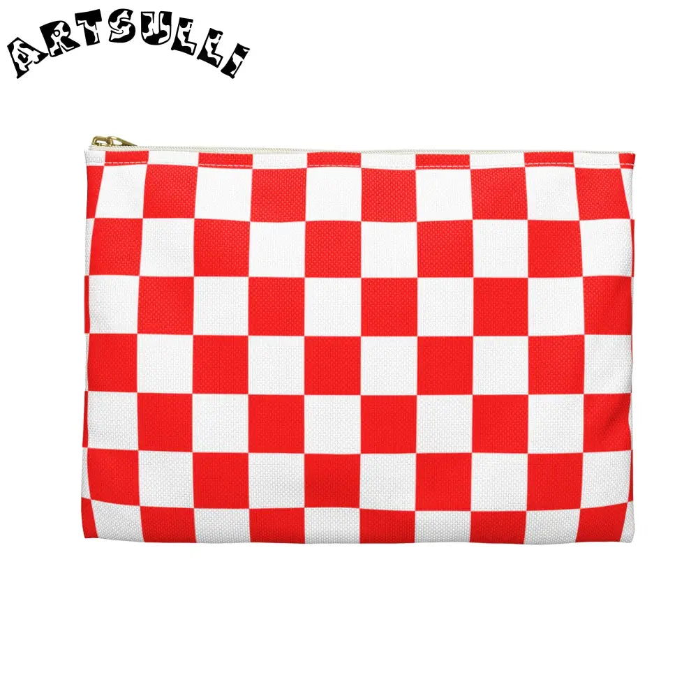 JAKKOUTTHEBXX Checkerboard Red and White Accessory Pouch