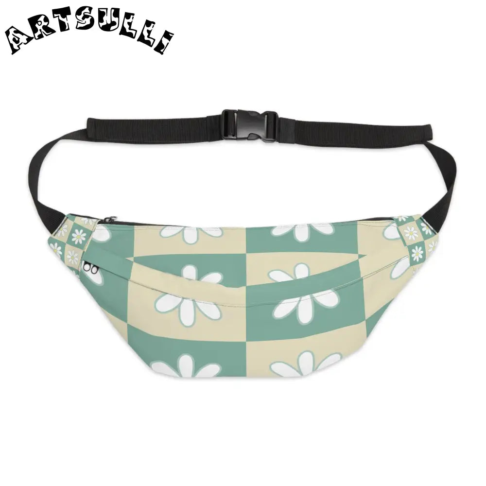 JAKKOUTTHEBXX Retro Daisy Checkerboard Green and Tan Large Fanny