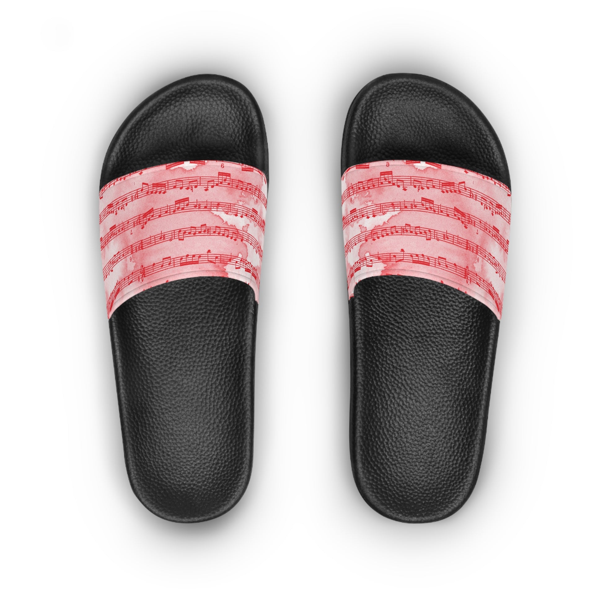 Drip Spill Type Beat Sheet Music Red Women's Slide Sandals, Artsulli - Art is Long, Life is Short, Shoes, , , , , , , 