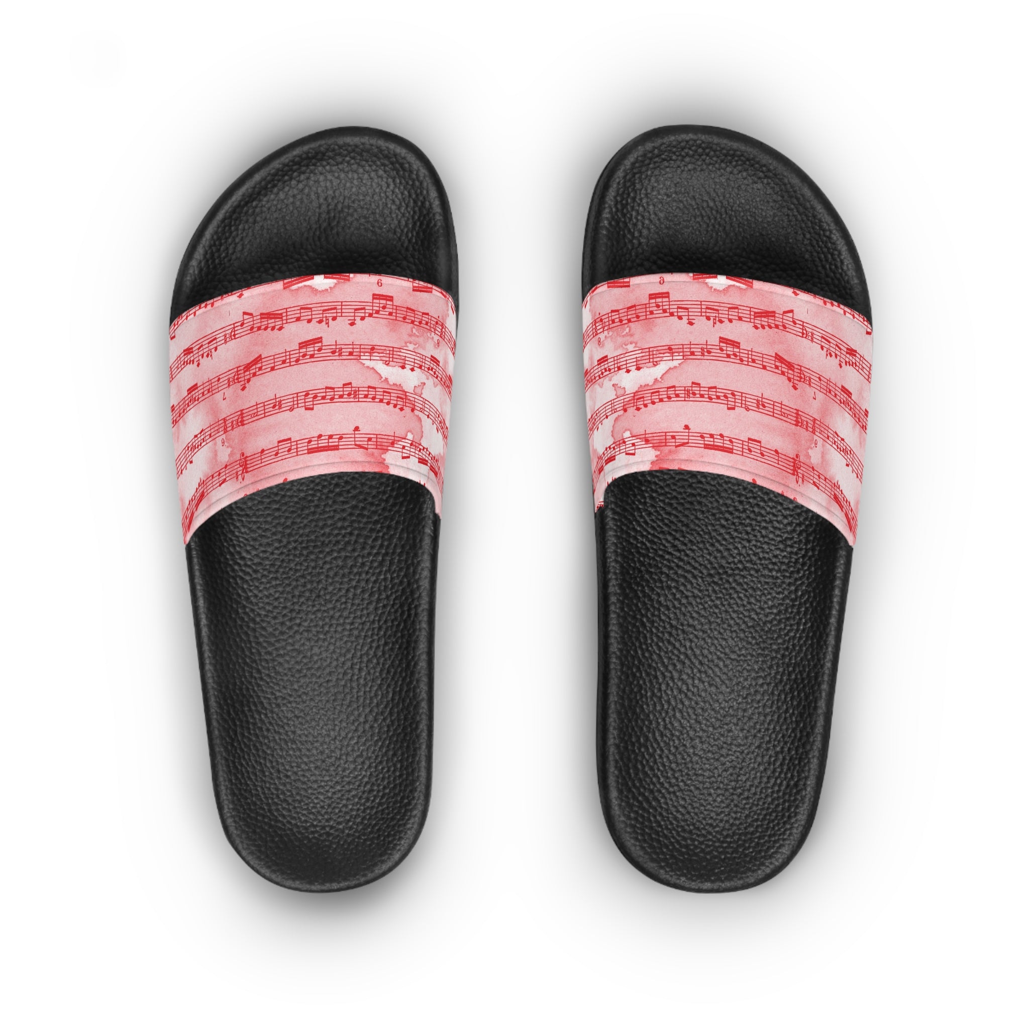 Drip Spill Type Beat Sheet Music Red Women's Slide Sandals, Artsulli - Art is Long, Life is Short, Shoes, , , , , , , 