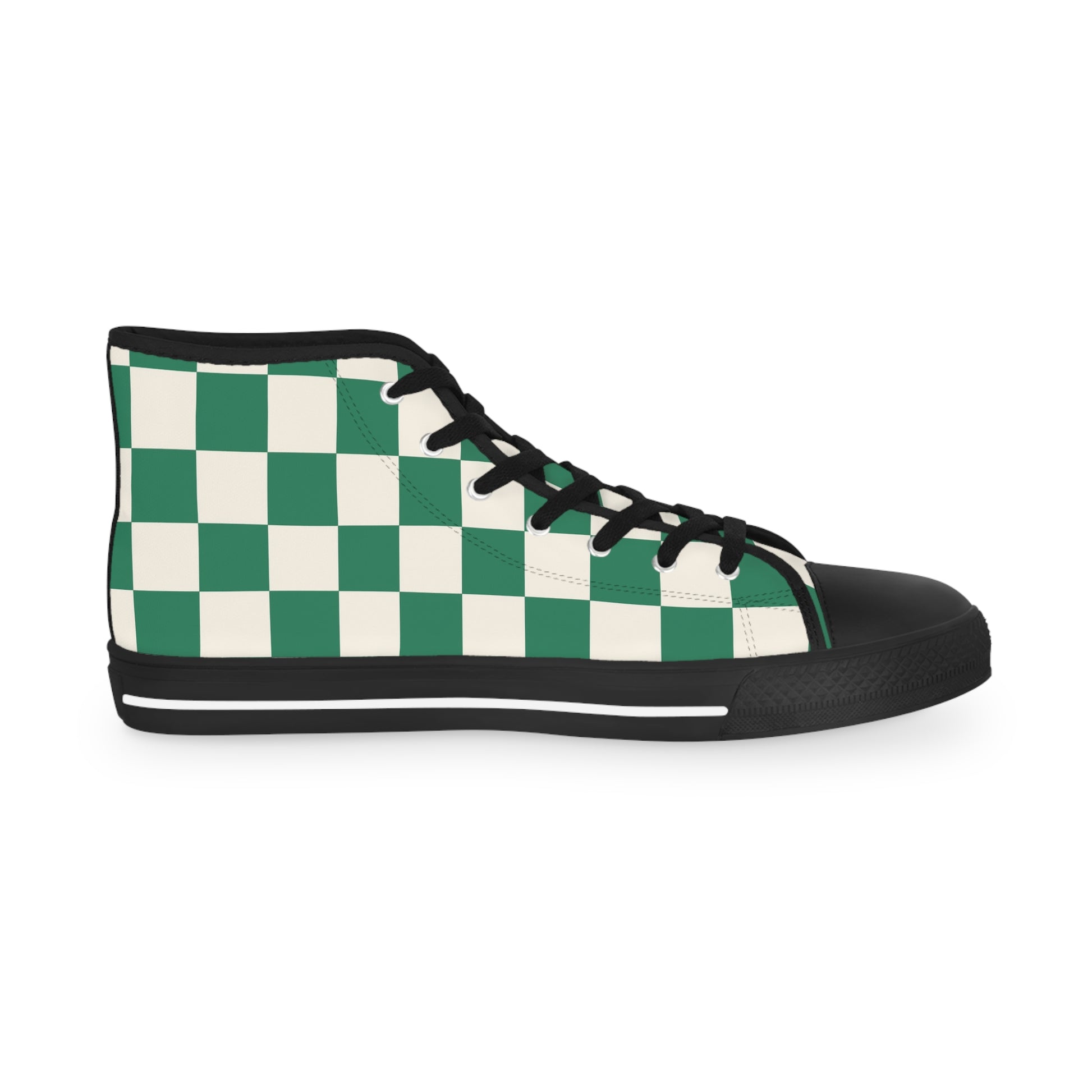 Checkerboard Dark Green Men's High Top Sneakers, Artsulli - Art is Long, Life is Short, Shoes, , , , , , , 
