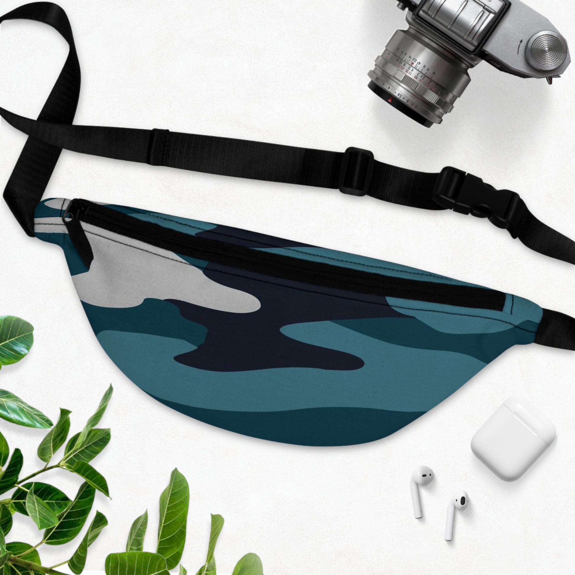 Blue Camouflage Fanny Pack, Artsulli - Art is Long, Life is Short, Bags, , , , , , , 