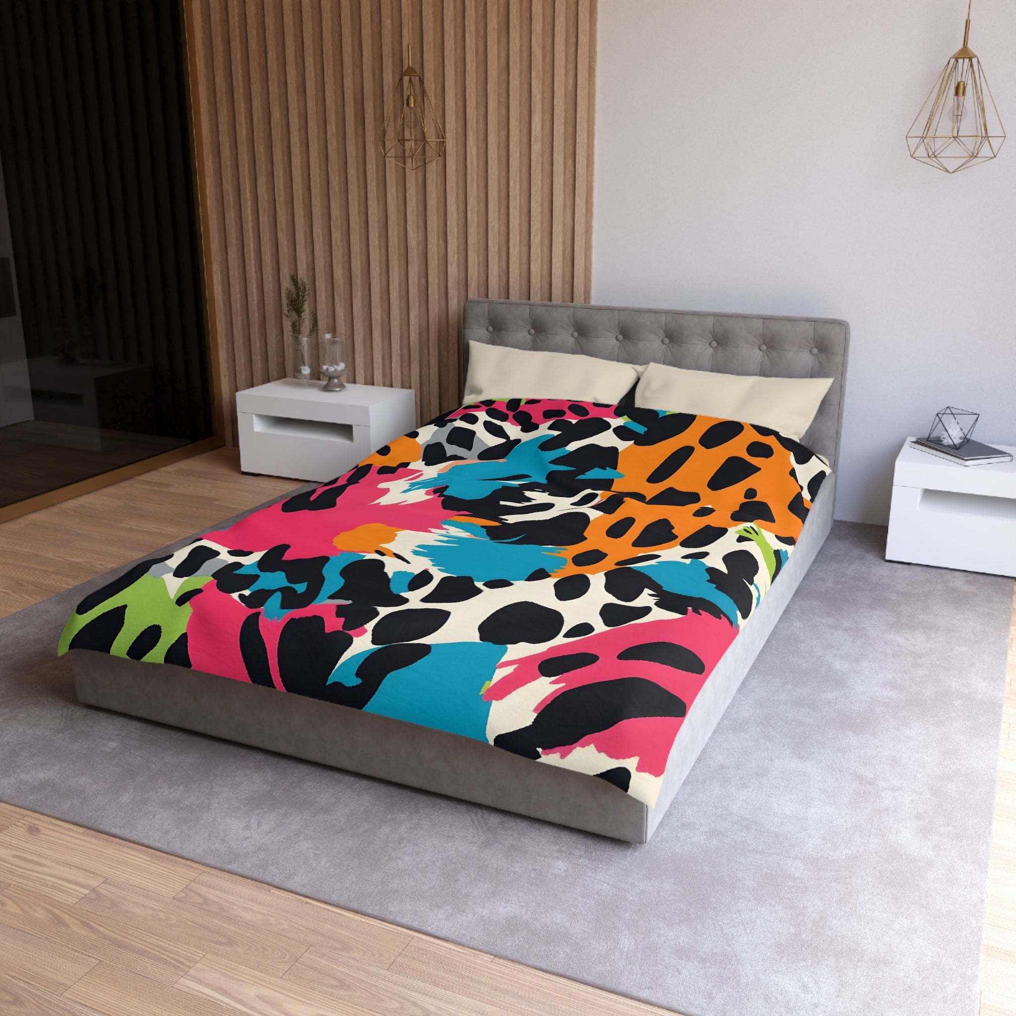 Wild Brush Strokes x Animal Print Multi-Color Microfiber Duvet Cover, Artsulli - Art is Long, Life is Short, Home Decor, , , , , , , 