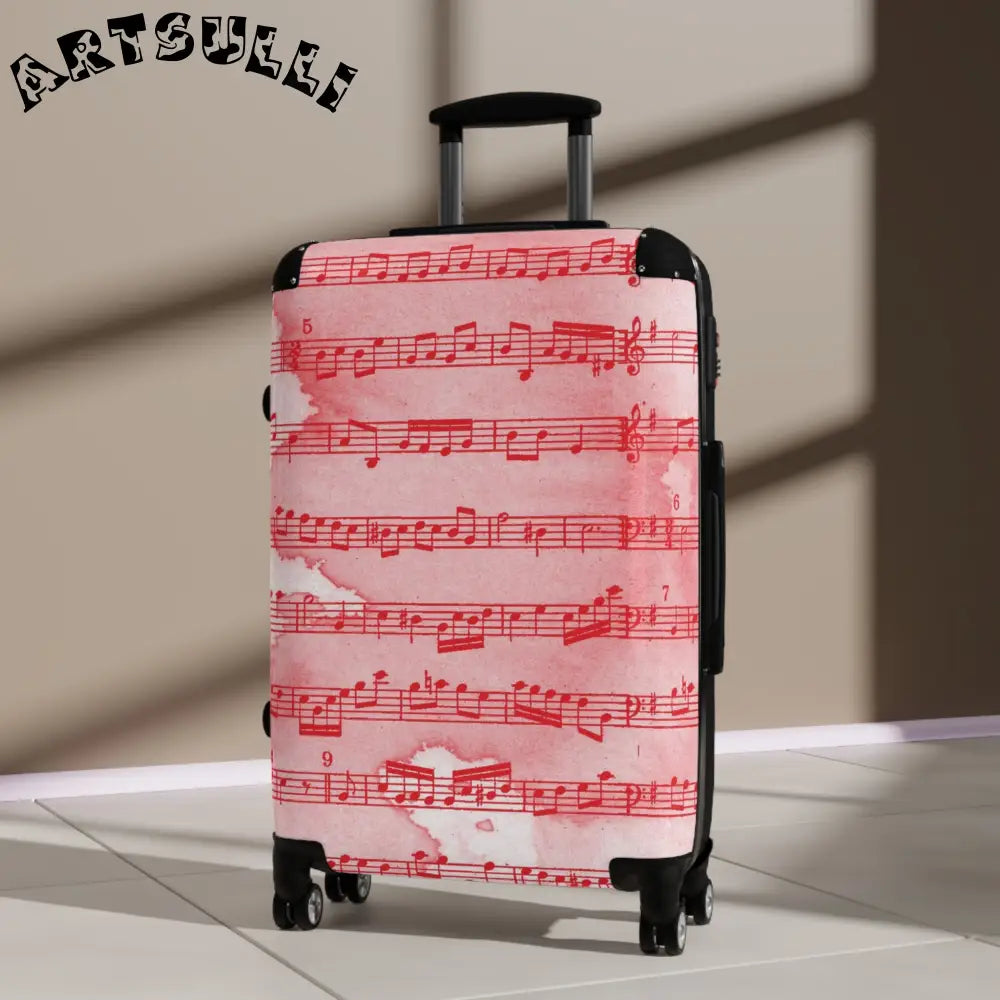 JAKKOUTTHEBXX Red Musical Note Rolling Suitcase 2025