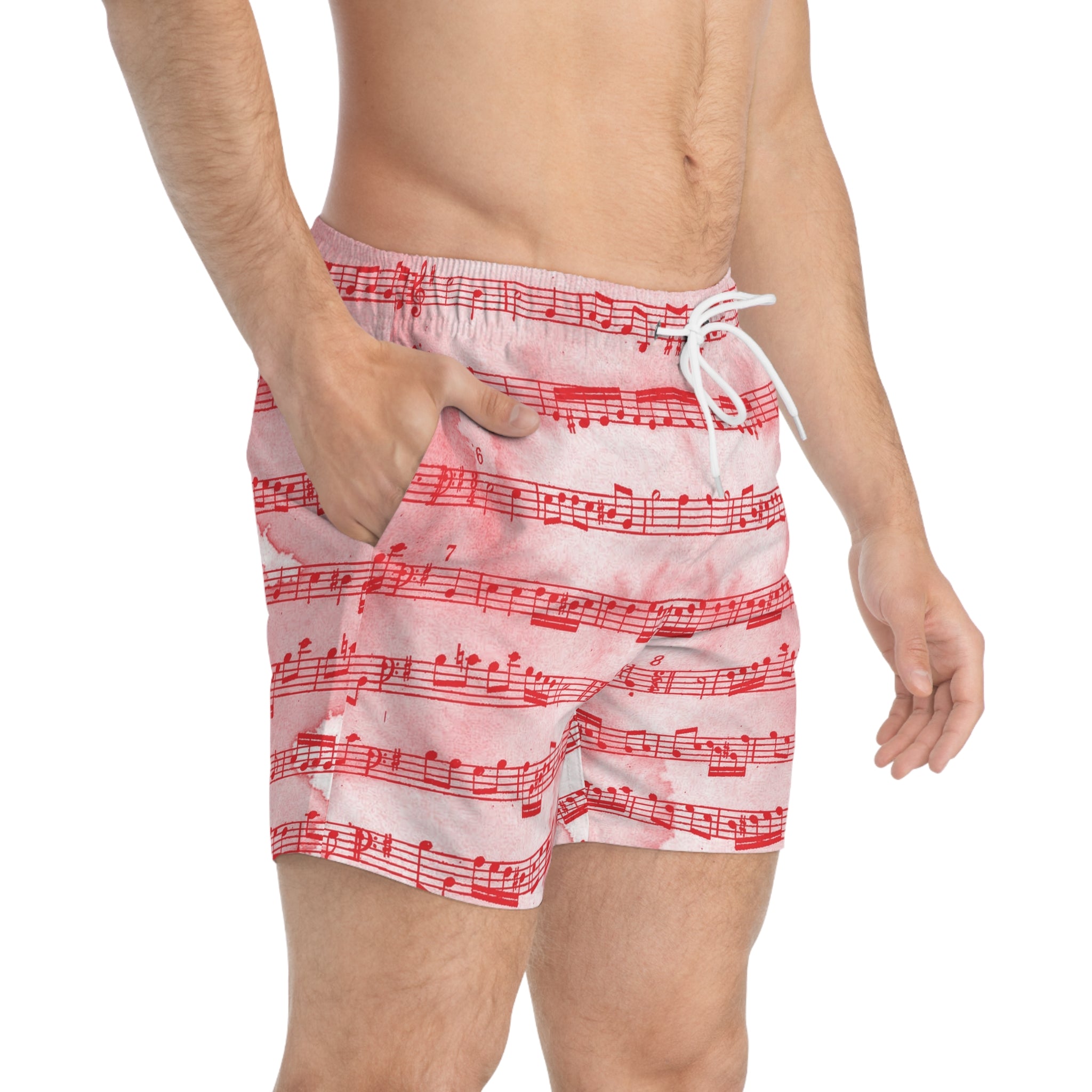 Drip Spill Type Beat Sheet Music II Red Swim Trunks (AOP), Artsulli - Art is Long, Life is Short, All Over Prints, , , , , , , 