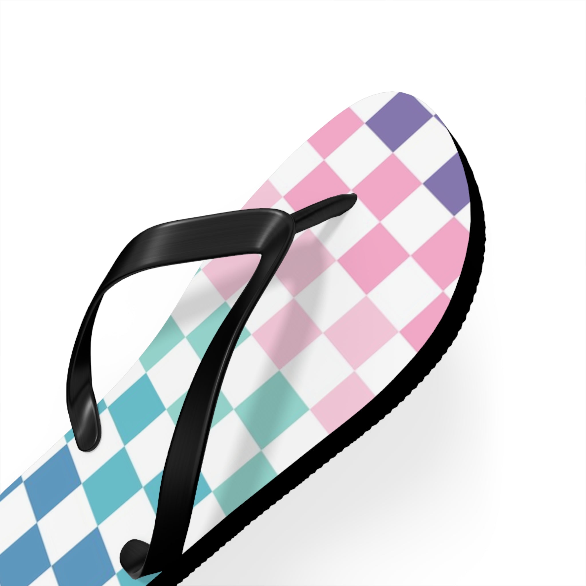 Vaporwave Rainbow  Checkerboard Multi-Color Flip Flops, Artsulli - Art is Long, Life is Short, Shoes, , , , , , , 