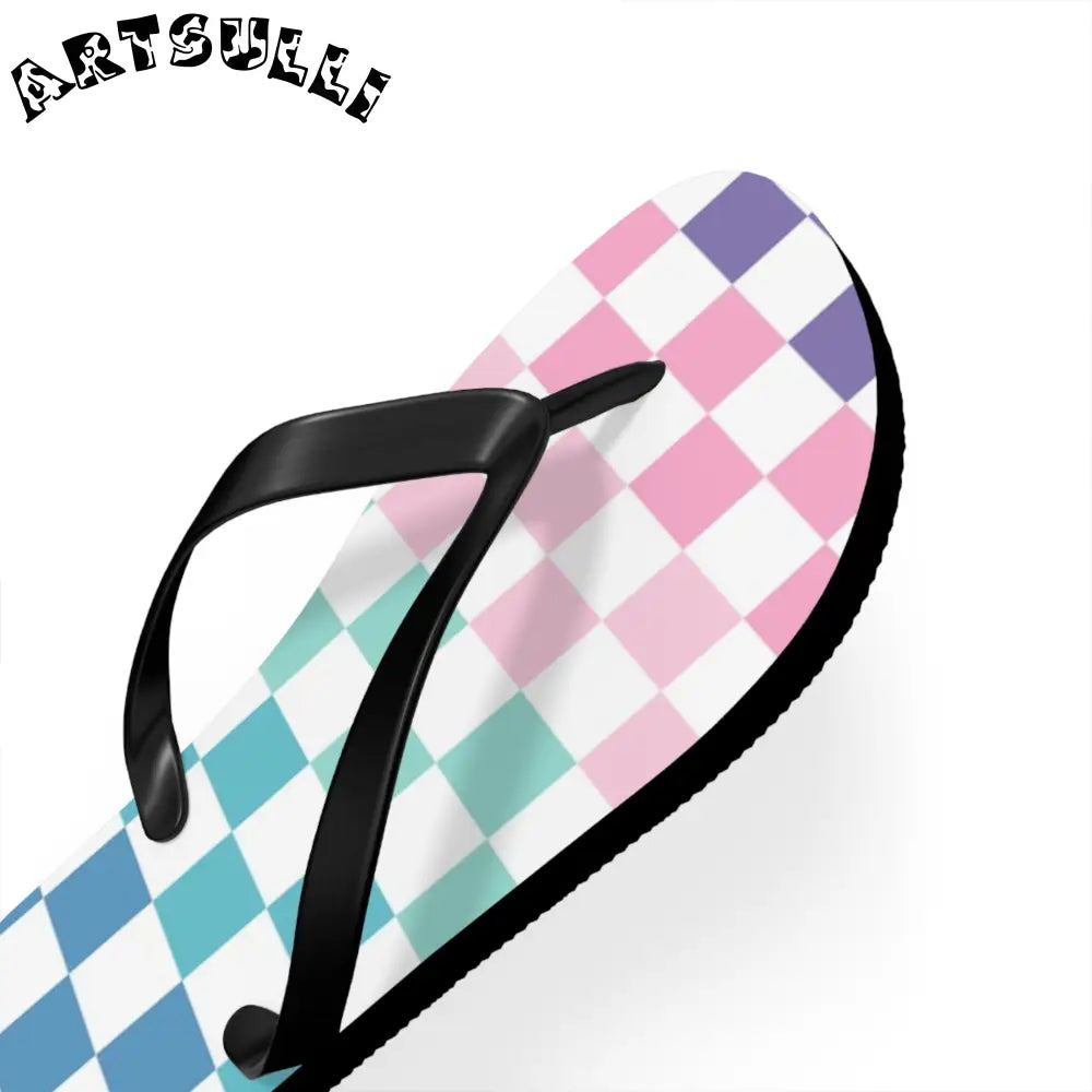 JAKKOUTTHEBXX Vaporwave Rainbow Checkerboard Multi-Color Flip Flops