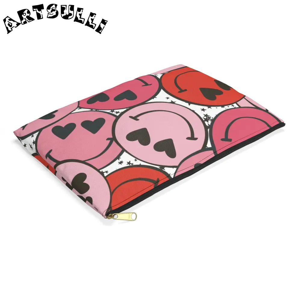 JAKKOUTTHEBXX Smiley Face x Heart Eyes Pink and Red Accessory Pouch